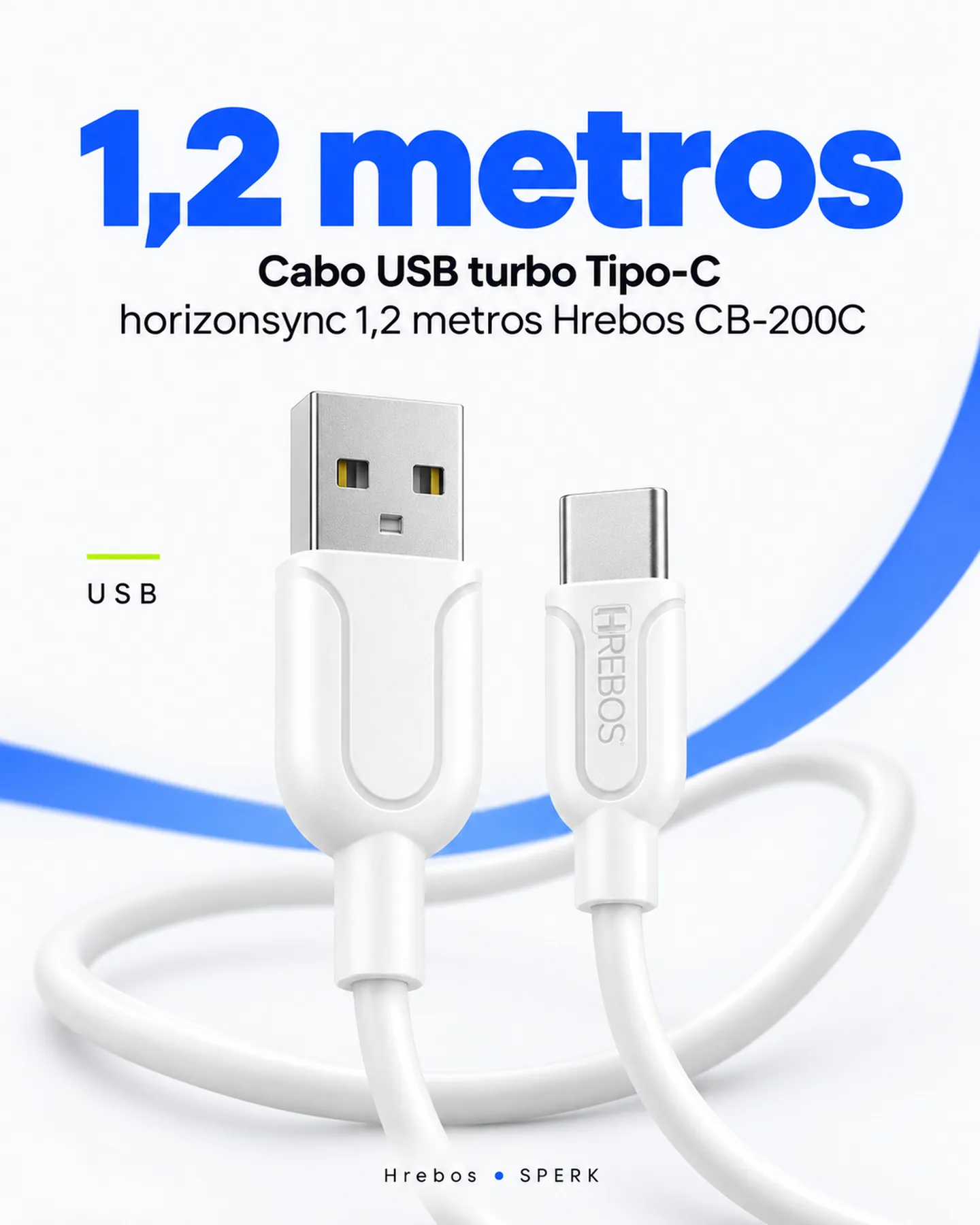 Cabo USB turbo Tipo-C horizonsync 1,2 metros Hrebos CB-200C — painel 2