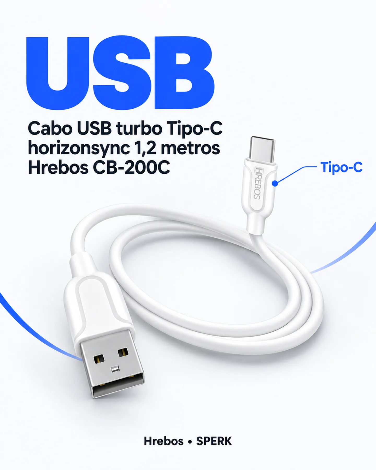 Cabo USB turbo Tipo-C horizonsync 1,2 metros Hrebos CB-200C — painel 3