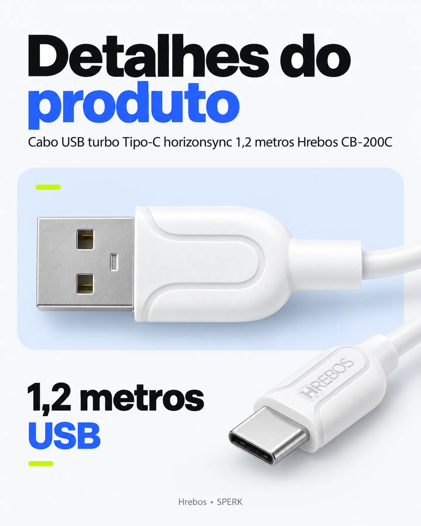 Cabo USB turbo Tipo-C horizonsync 1,2 metros Hrebos CB-200C — painel 5