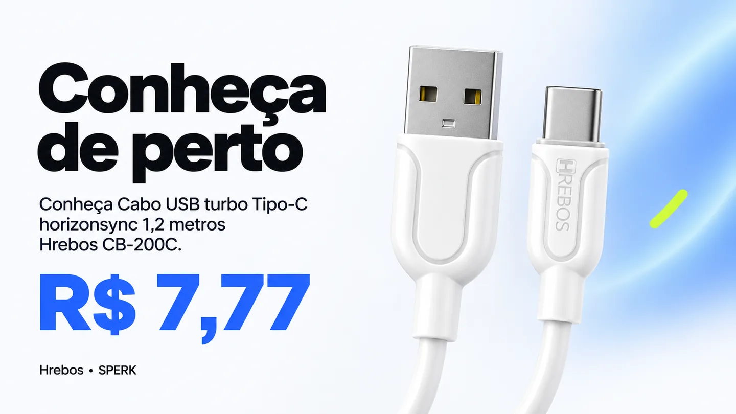Cabo USB turbo Tipo-C horizonsync 1,2 metros Hrebos CB-200C — heroi descricao