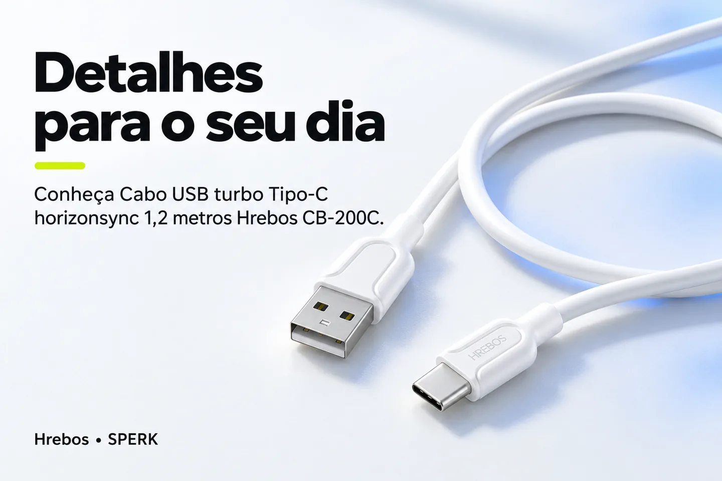 Cabo USB turbo Tipo-C horizonsync 1,2 metros Hrebos CB-200C — diferencial uso
