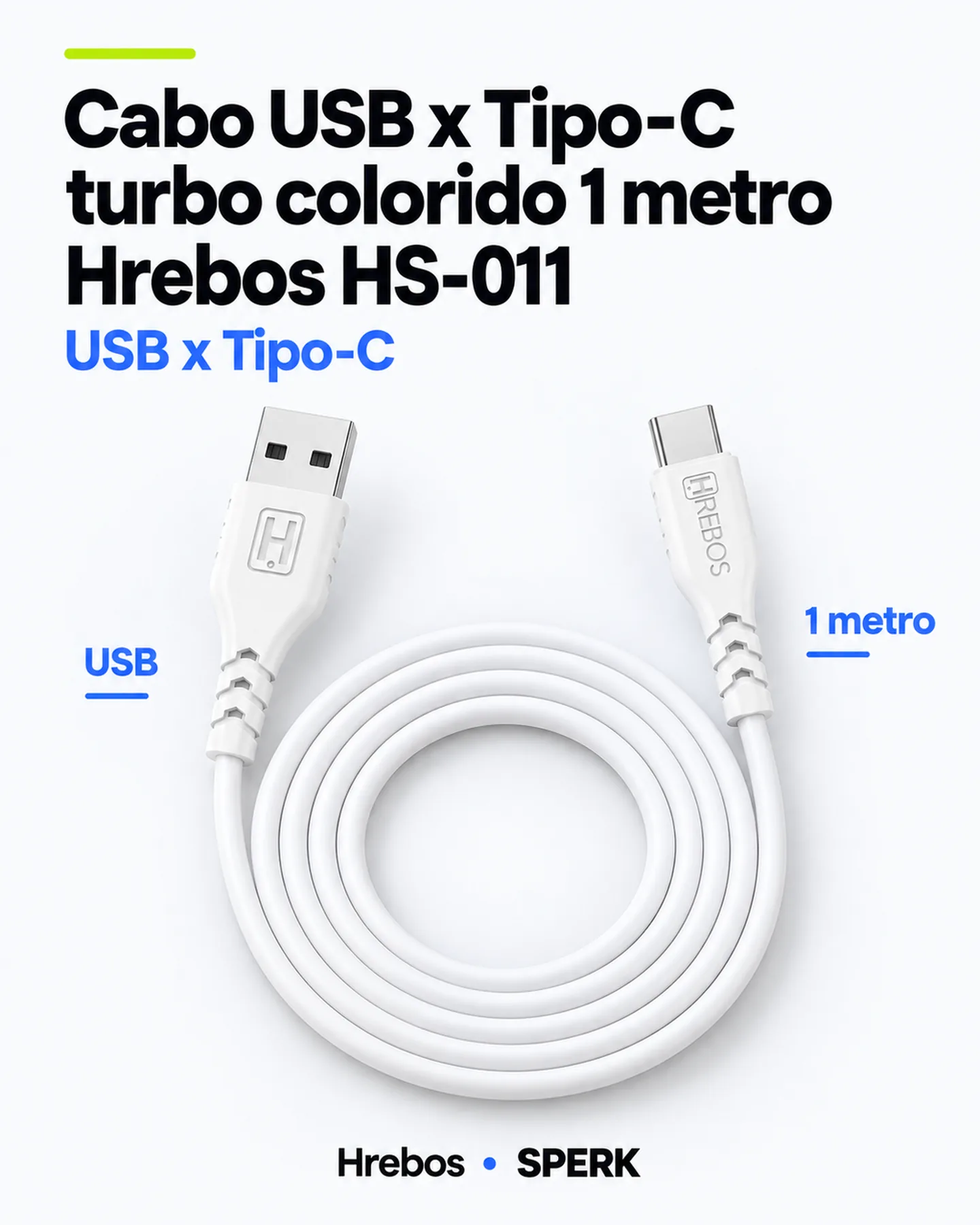Cabo USB x Tipo-C turbo colorido 1 metro Hrebos HS-011 — painel 1