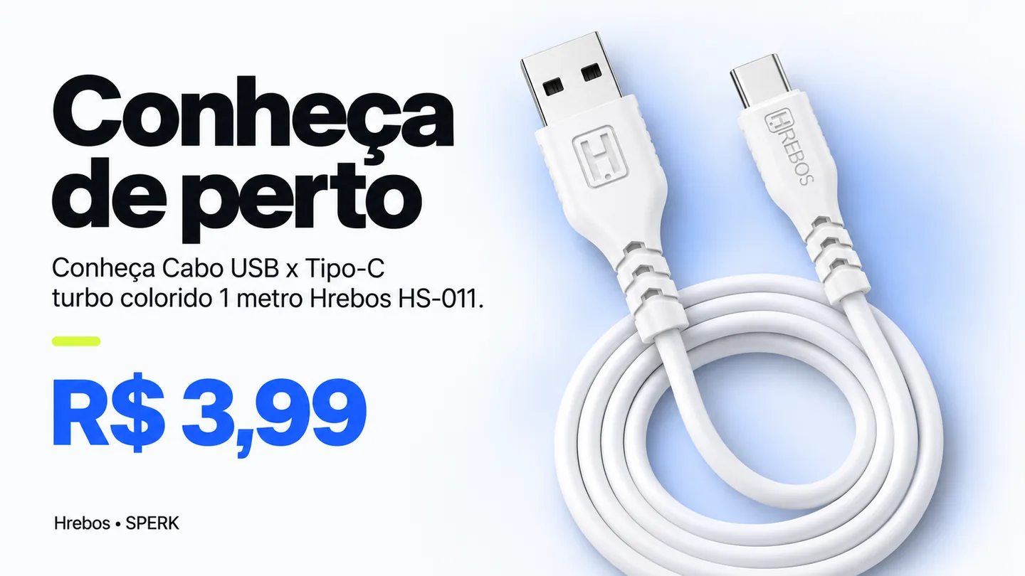 Cabo USB x Tipo-C turbo colorido 1 metro Hrebos HS-011 — heroi descricao