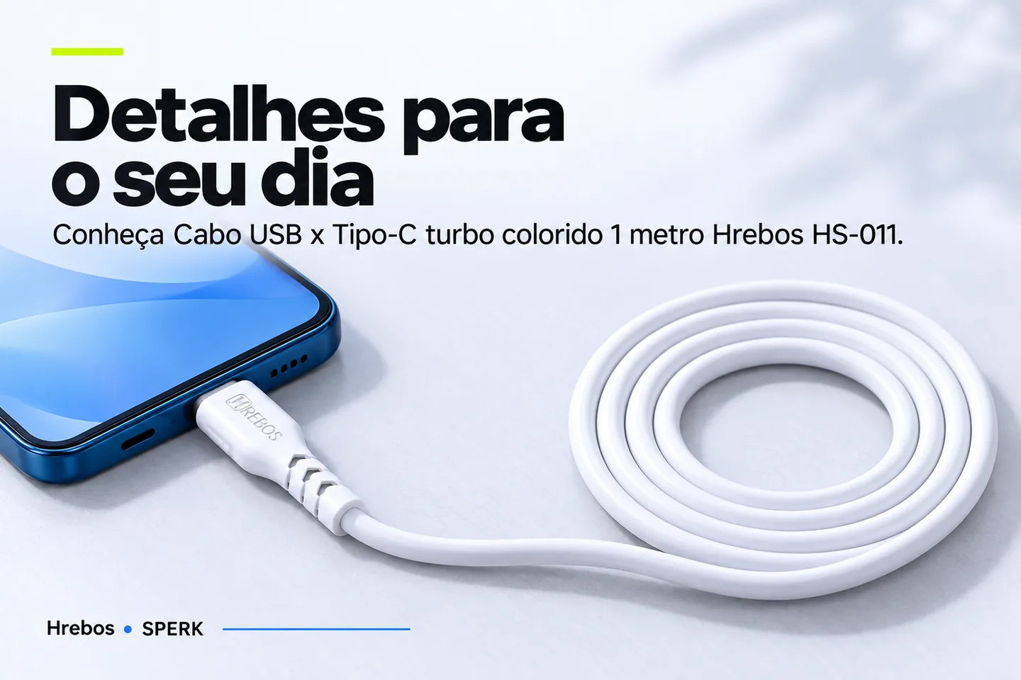 Cabo USB x Tipo-C turbo colorido 1 metro Hrebos HS-011 — diferencial uso