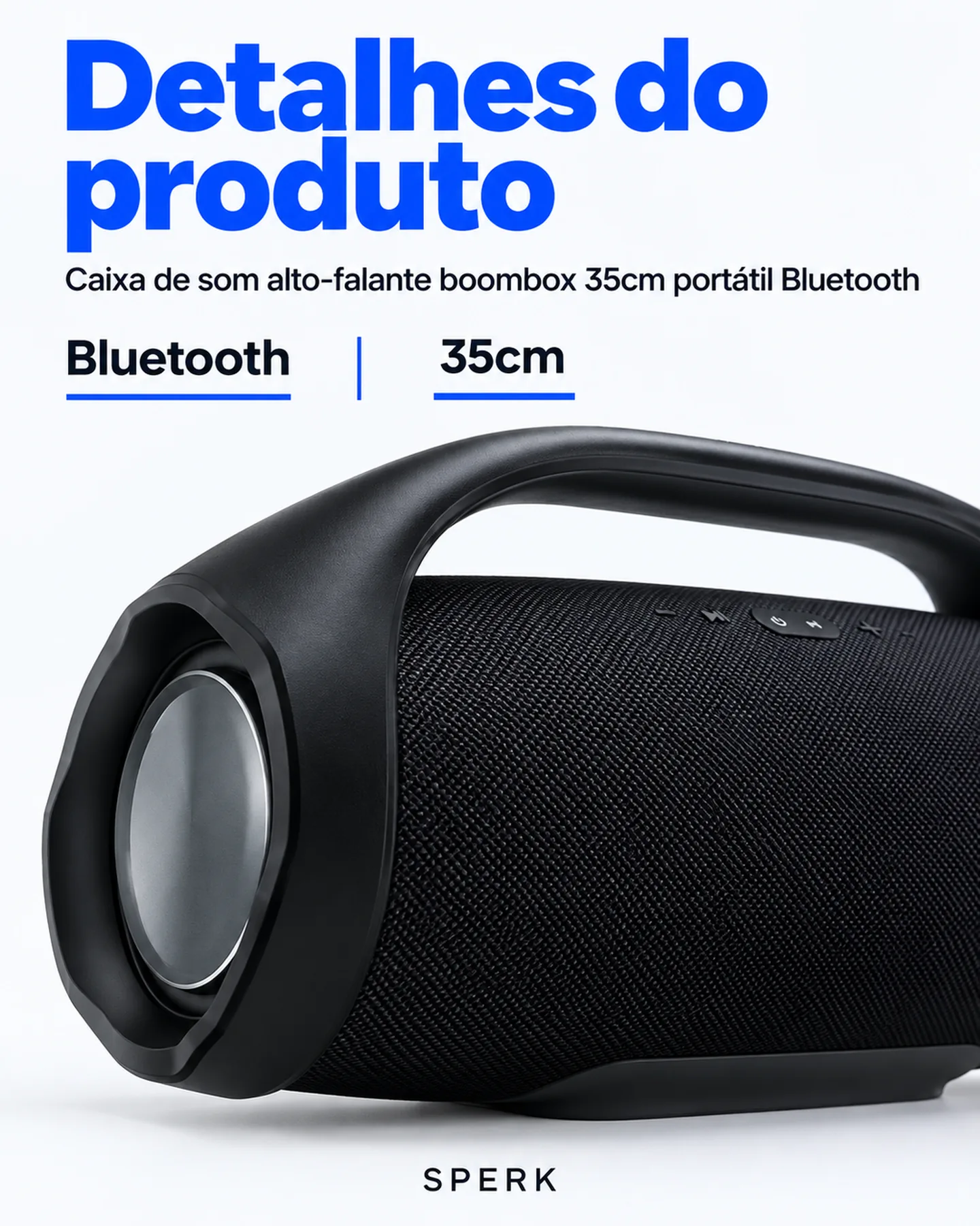 Caixa de som alto-falante boombox 35cm portátil Bluetooth — painel 5