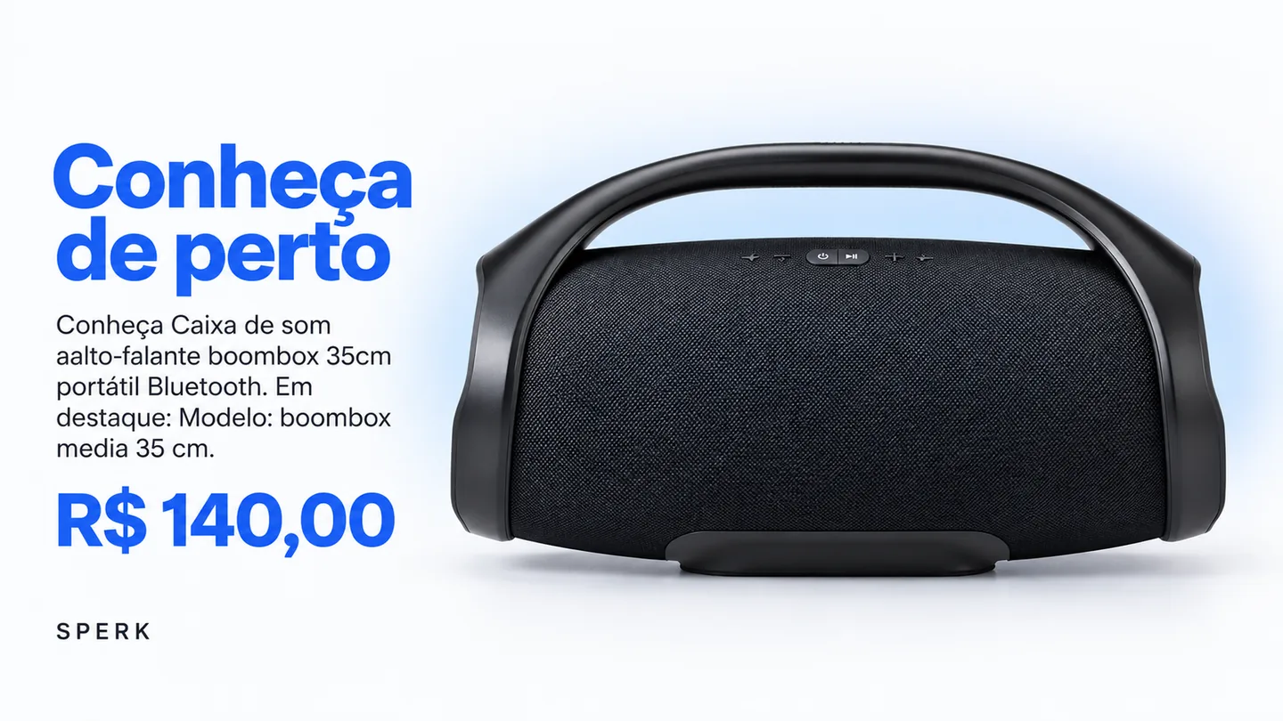 Caixa de som alto-falante boombox 35cm portátil Bluetooth — heroi descricao