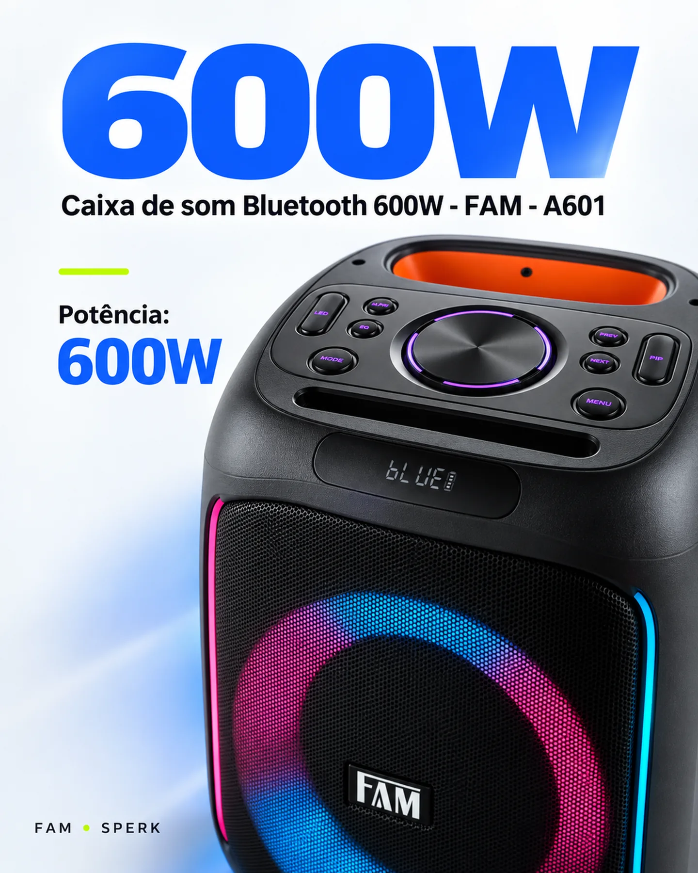 Caixa de som Bluetooth 600W - FAM - A601 — painel 3