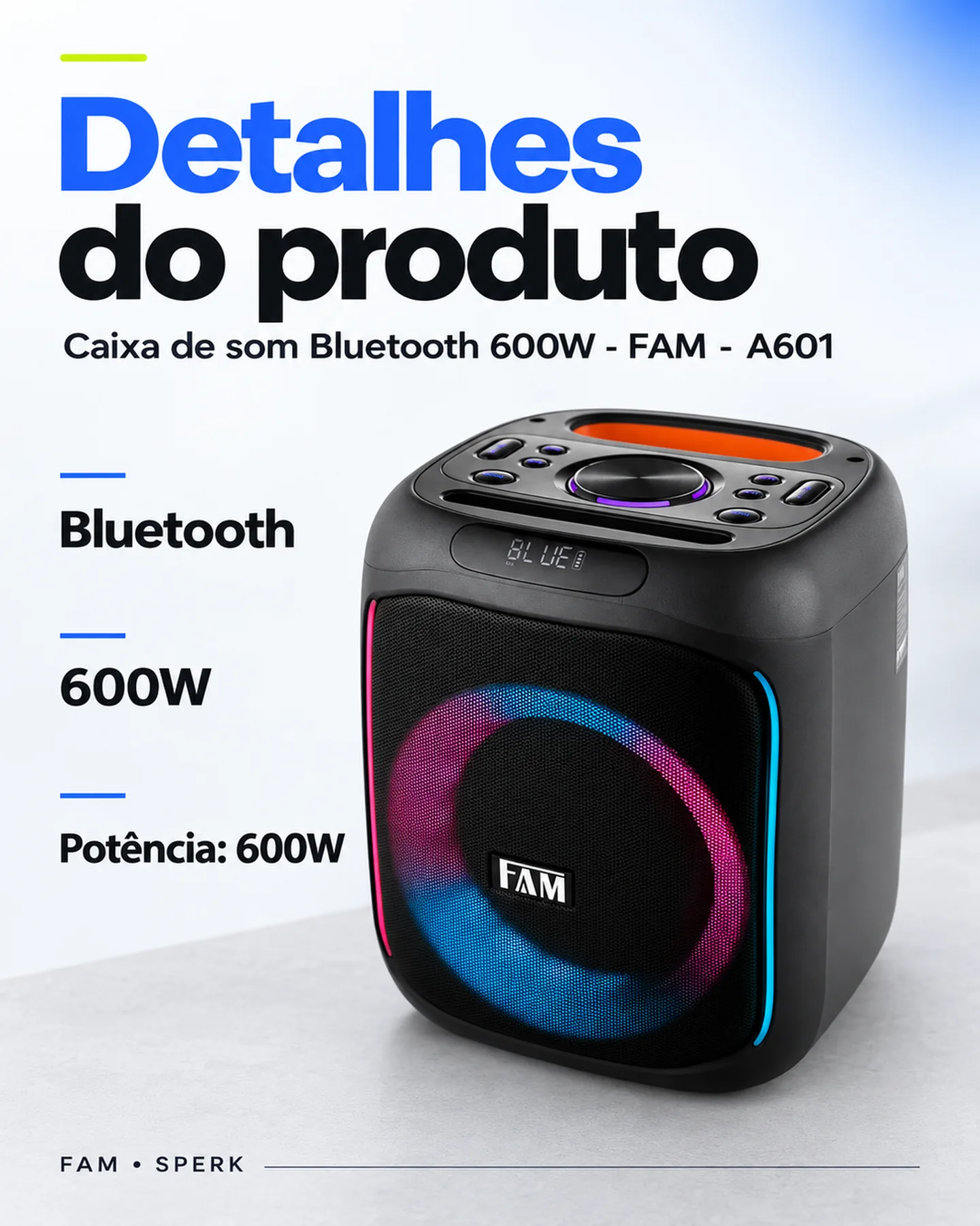 Caixa de som Bluetooth 600W - FAM - A601 — painel 4