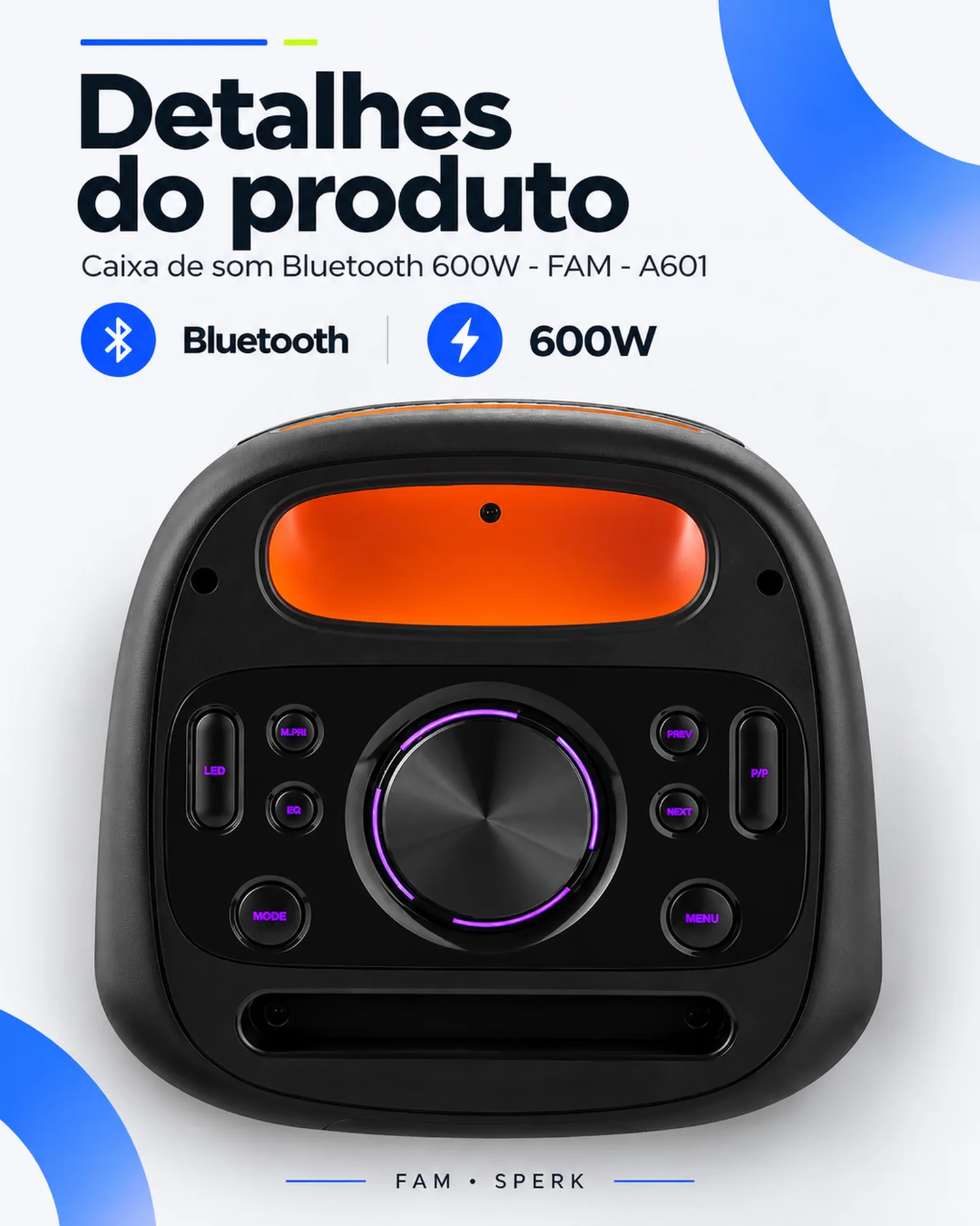 Caixa de som Bluetooth 600W - FAM - A601 — painel 5