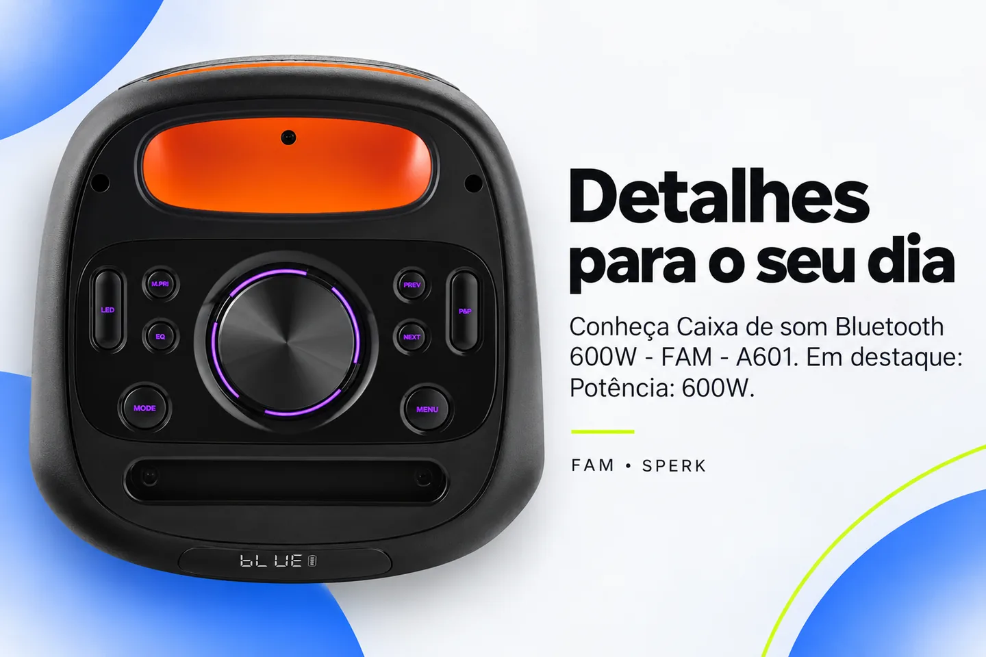 Caixa de som Bluetooth 600W - FAM - A601 — diferencial uso