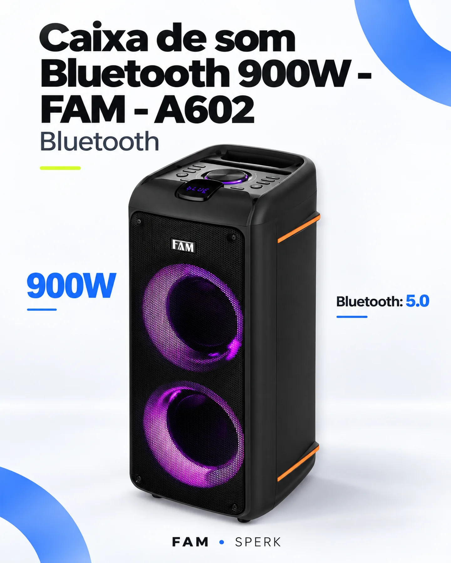 Caixa de som Bluetooth 900W - FAM - A602 — painel 1