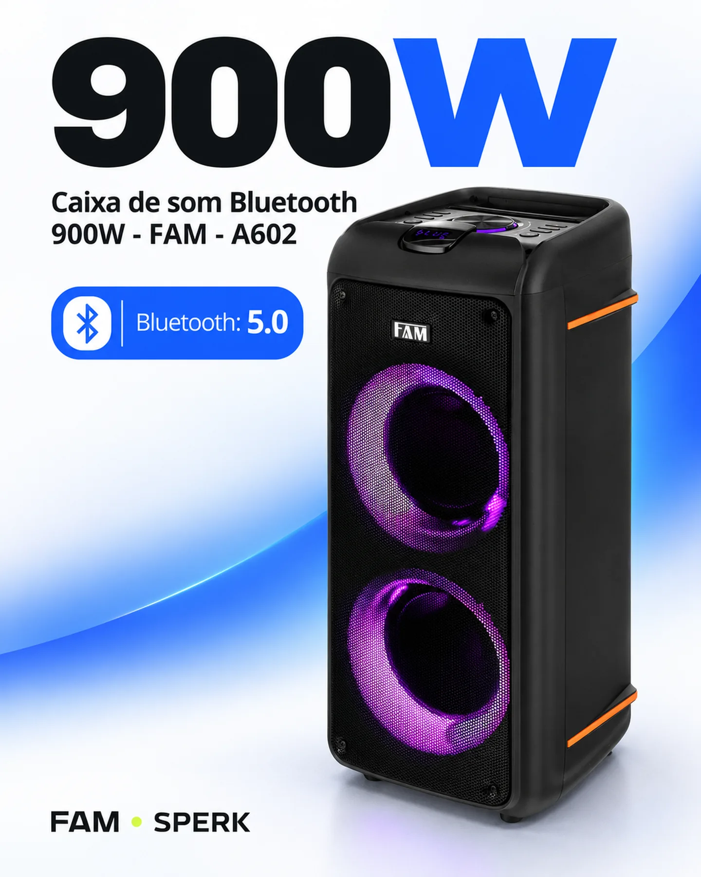 Caixa de som Bluetooth 900W - FAM - A602 — painel 3