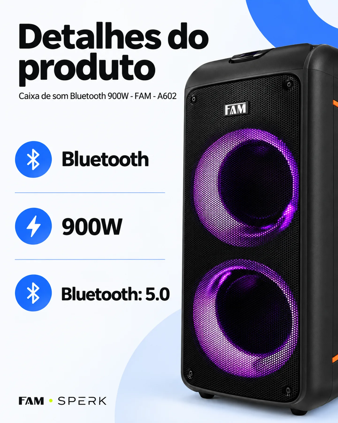 Caixa de som Bluetooth 900W - FAM - A602 — painel 4