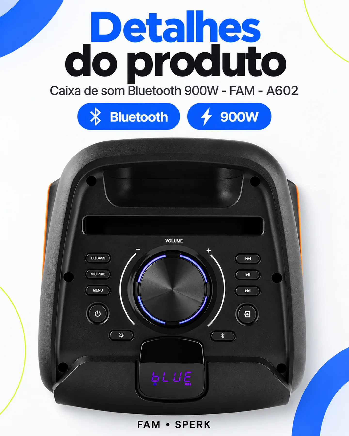 Caixa de som Bluetooth 900W - FAM - A602 — painel 5