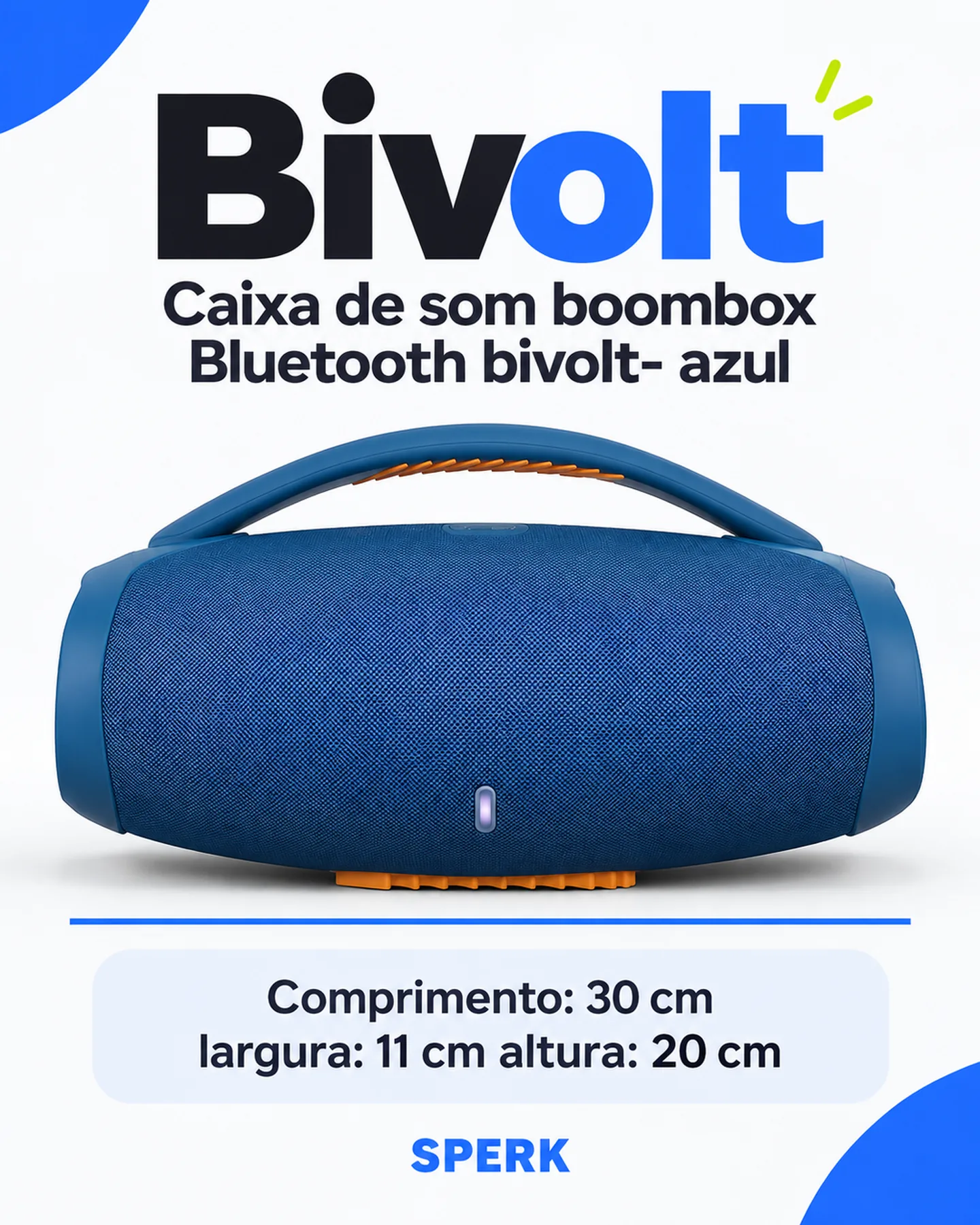 Caixa de som boombox Bluetooth bivolt- azul — painel 3
