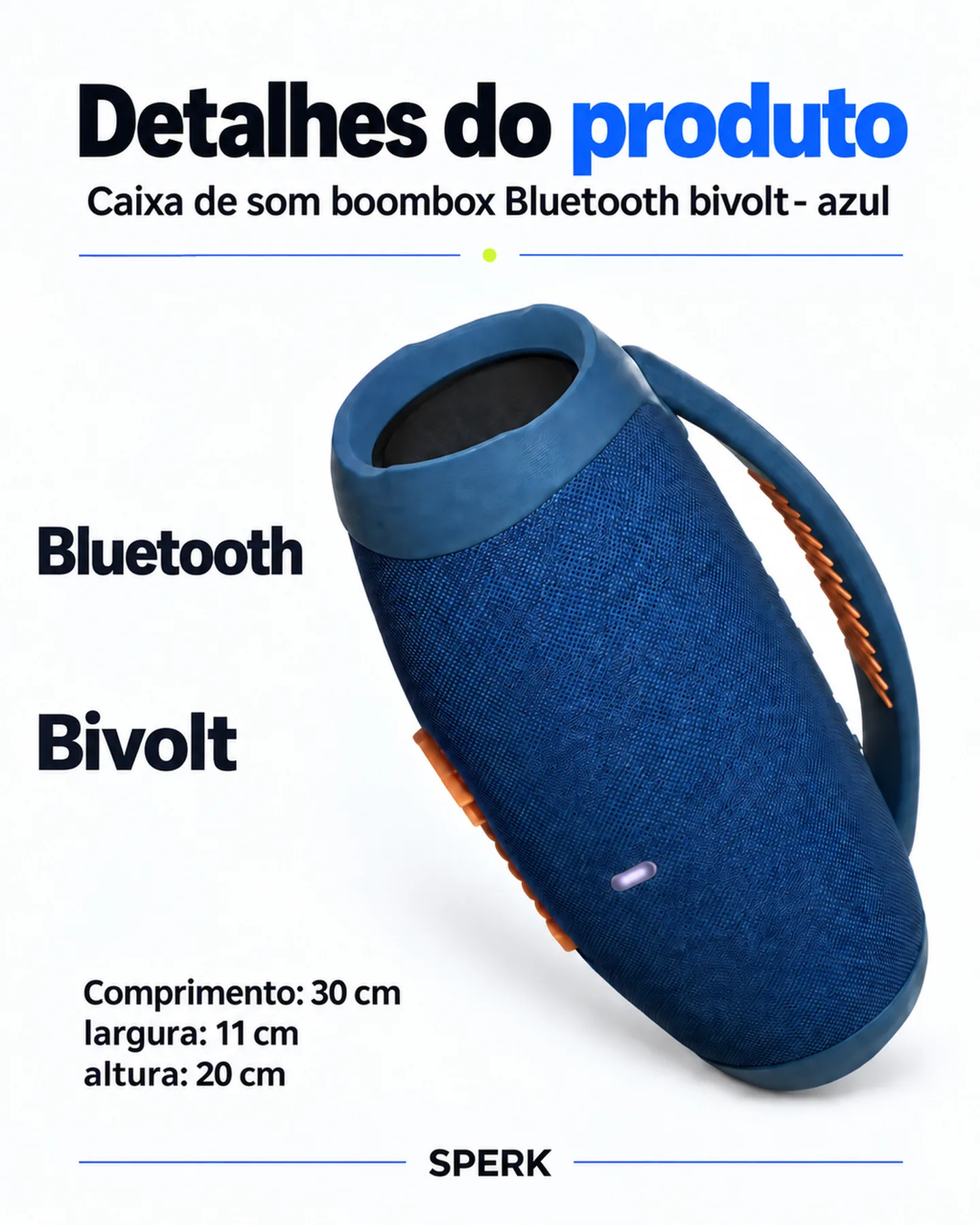 Caixa de som boombox Bluetooth bivolt- azul — painel 4