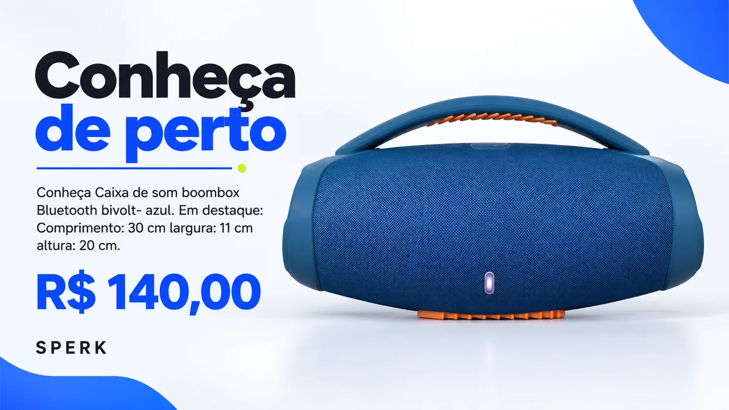 Caixa de som boombox Bluetooth bivolt- azul — heroi descricao