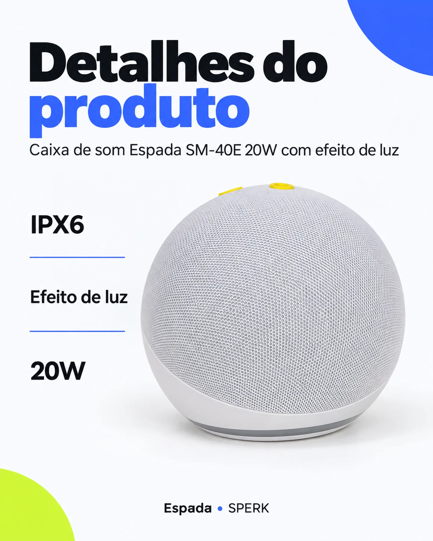 Caixa de som Espada SM-40E 20W com efeito de luz — painel 4