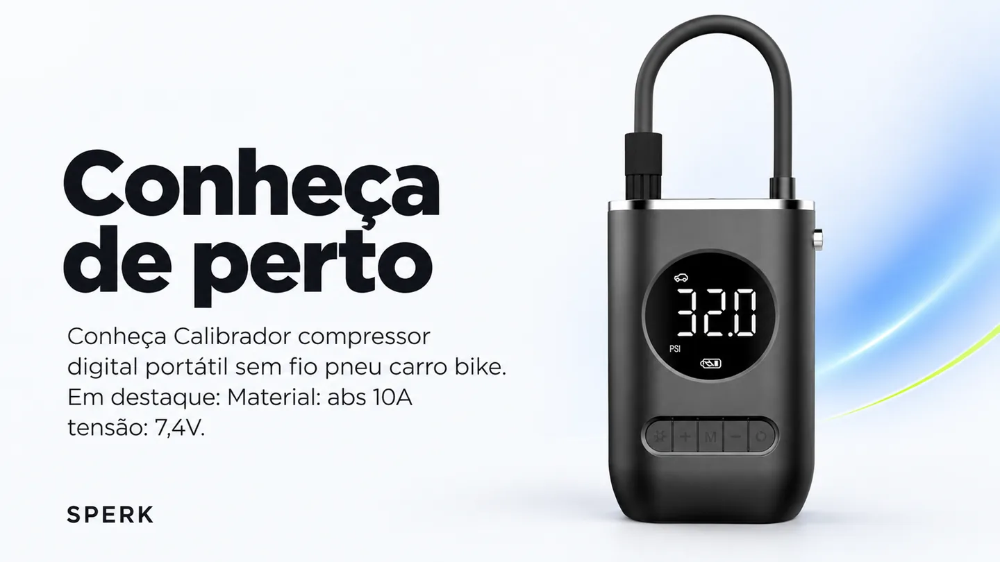 Calibrador compressor digital portátil sem fio pneu carro bike — heroi descricao