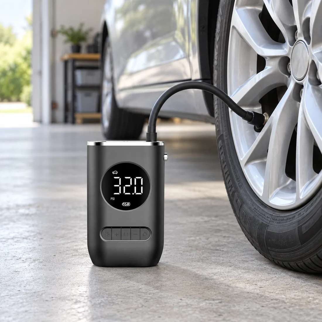 Calibrador compressor digital portátil sem fio pneu carro bike — uso