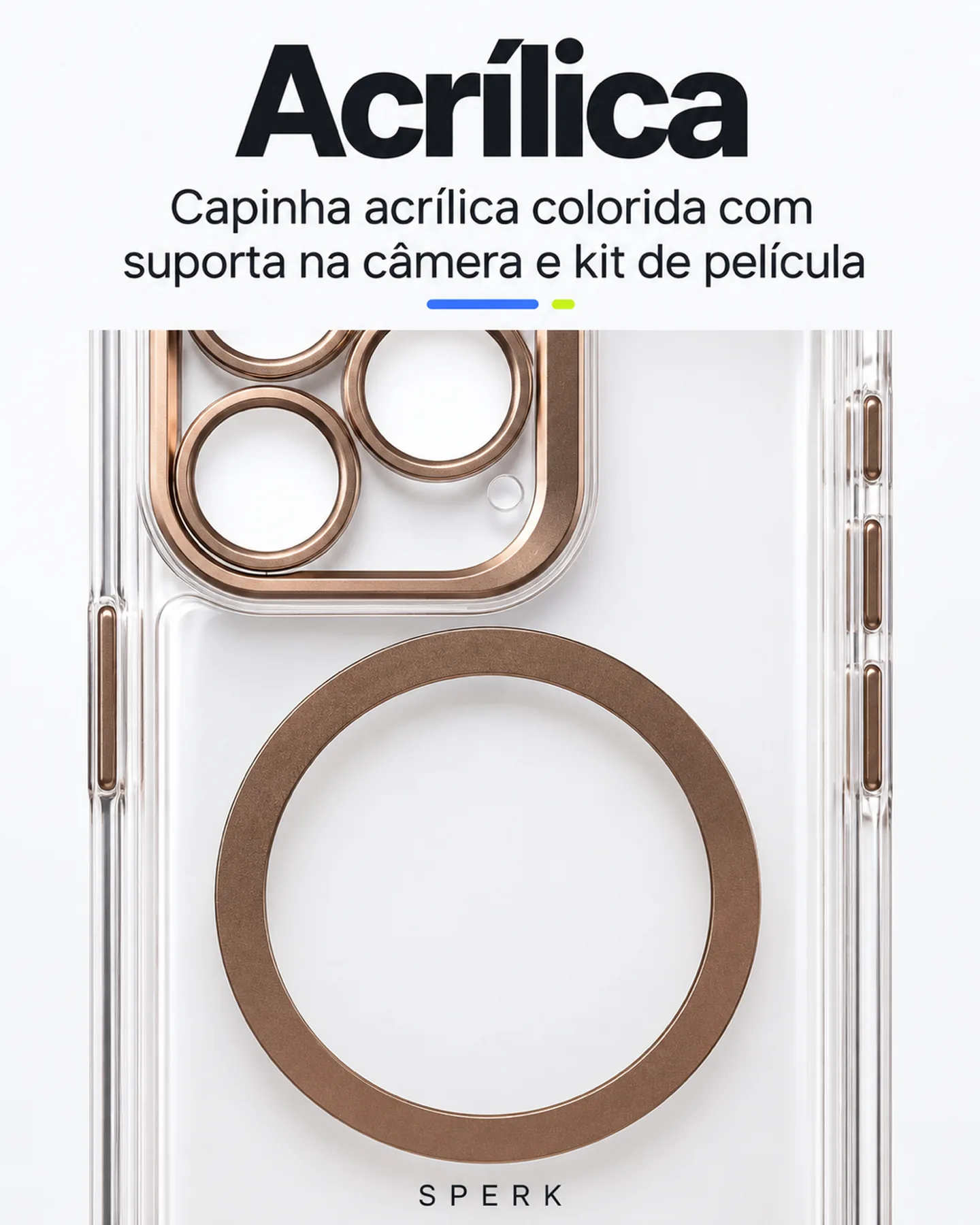 Capinha acrílica colorida com suporta na câmera e kit de película — painel 2