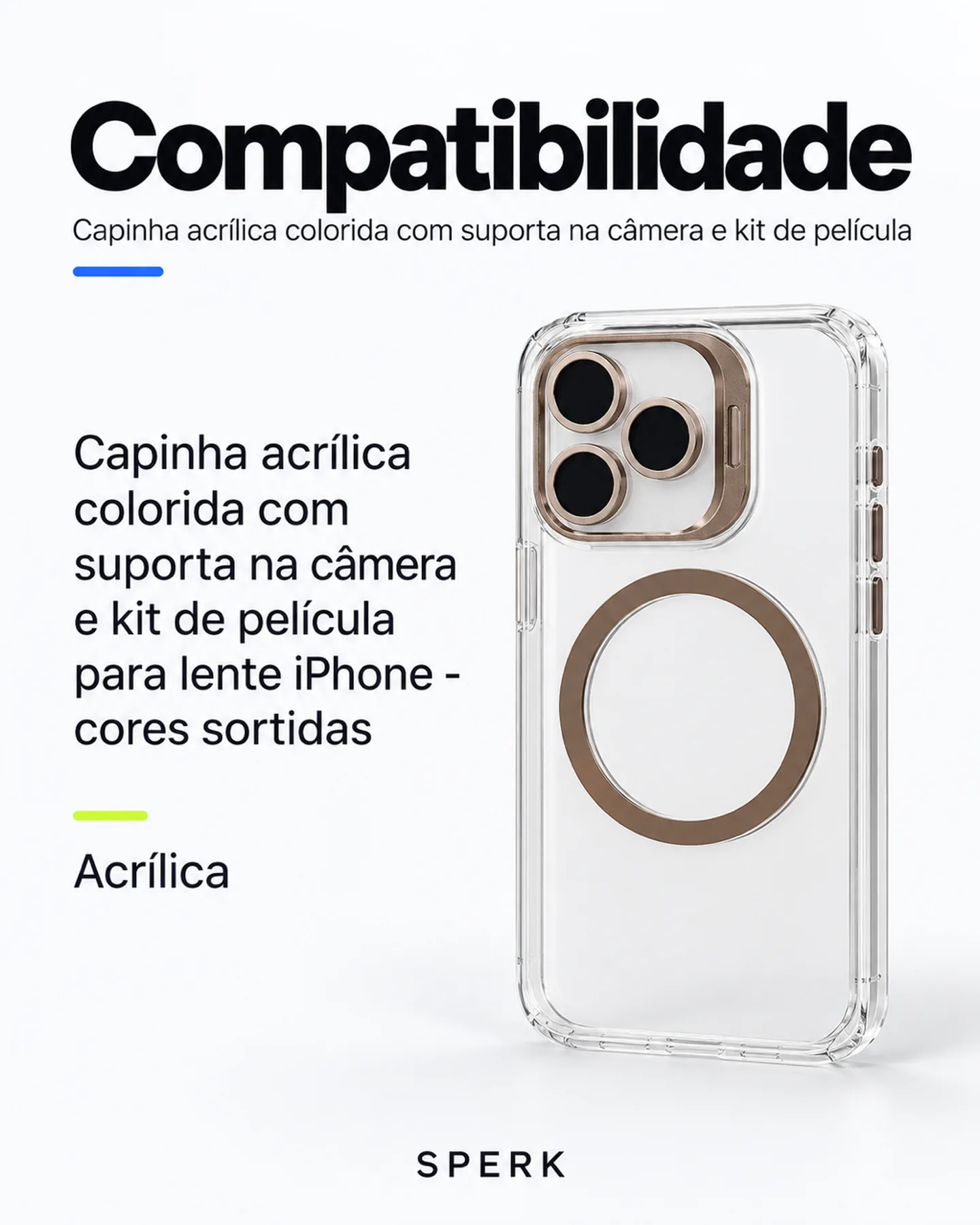 Capinha acrílica colorida com suporta na câmera e kit de película — painel 4
