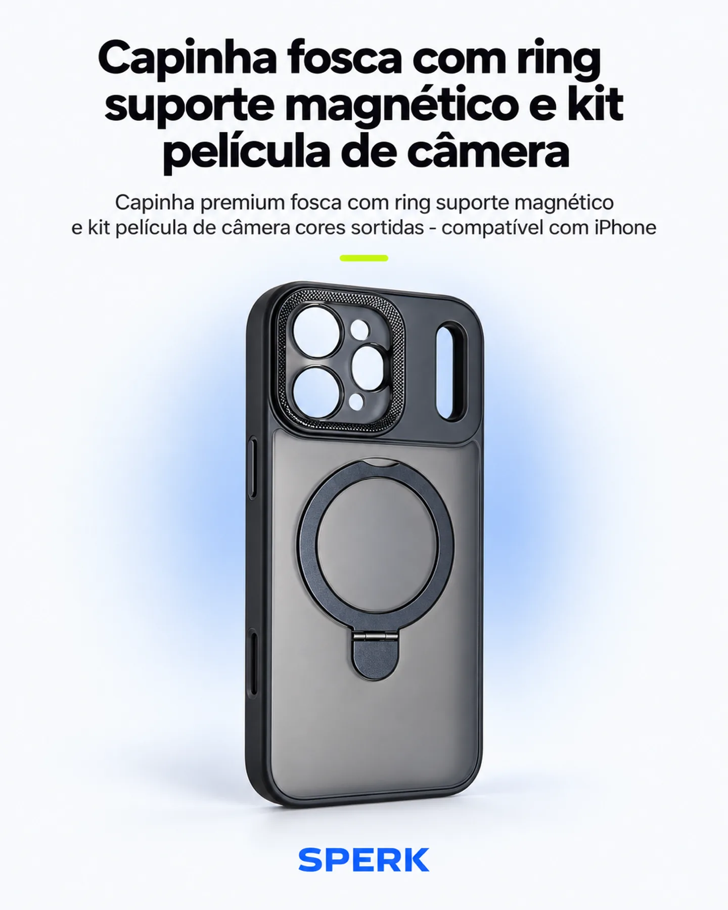 Capinha fosca com ring suporte magnético e kit película de câmera — painel 1