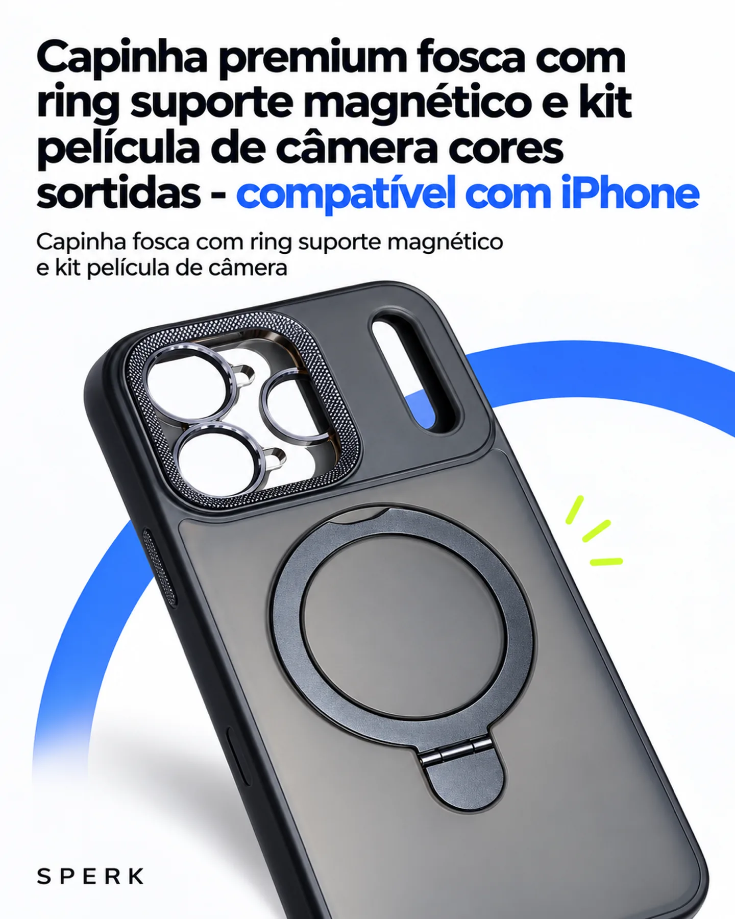 Capinha fosca com ring suporte magnético e kit película de câmera — painel 2