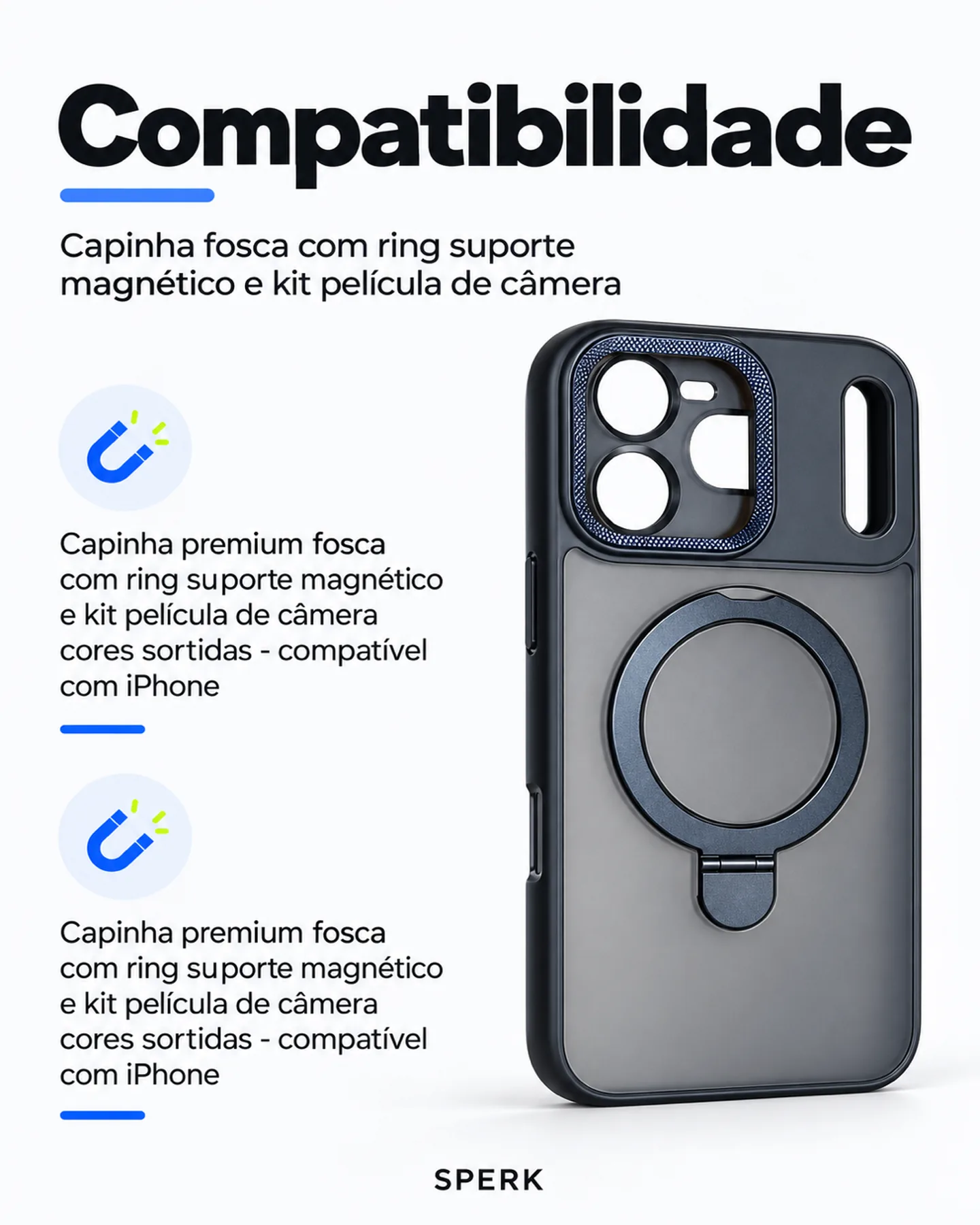 Capinha fosca com ring suporte magnético e kit película de câmera — painel 4