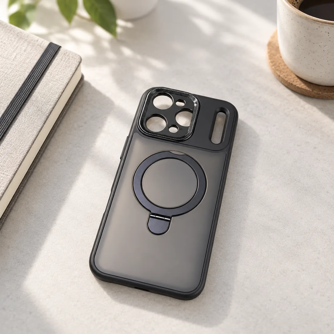 Capinha fosca com ring suporte magnético e kit película de câmera — uso
