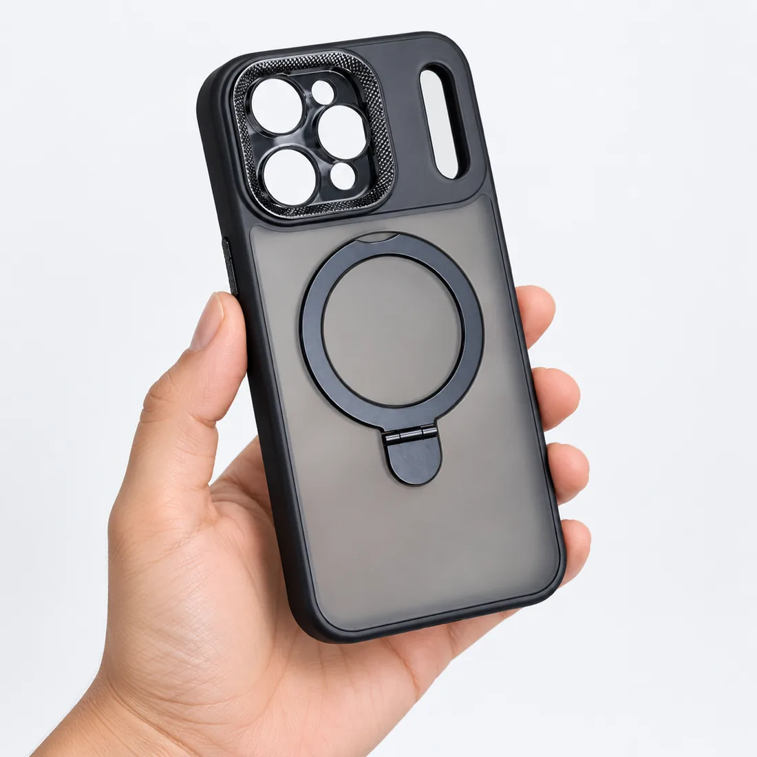 Capinha fosca com ring suporte magnético e kit película de câmera — escala