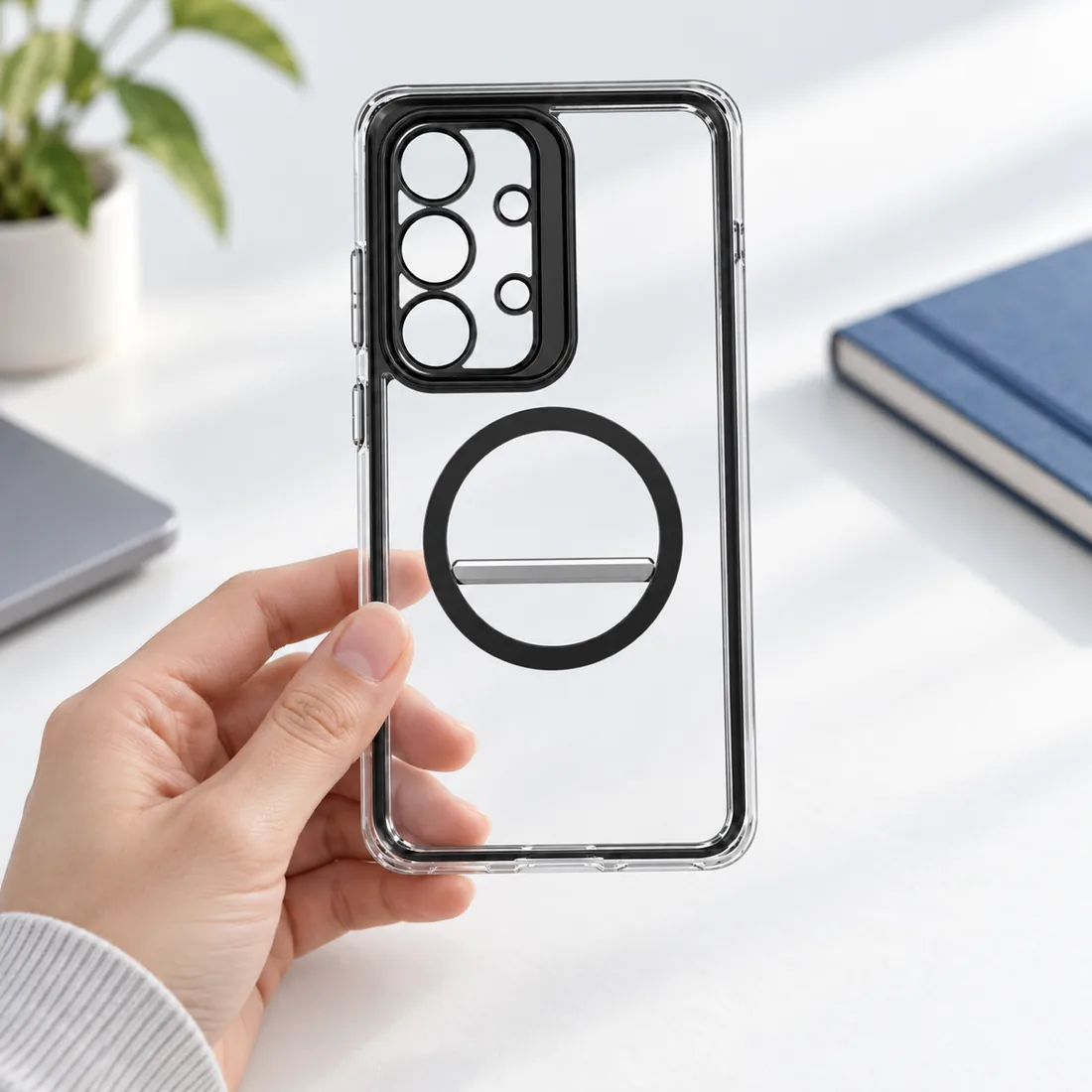 Capinha magnética com suporte e kit de compatível com Samsung — uso