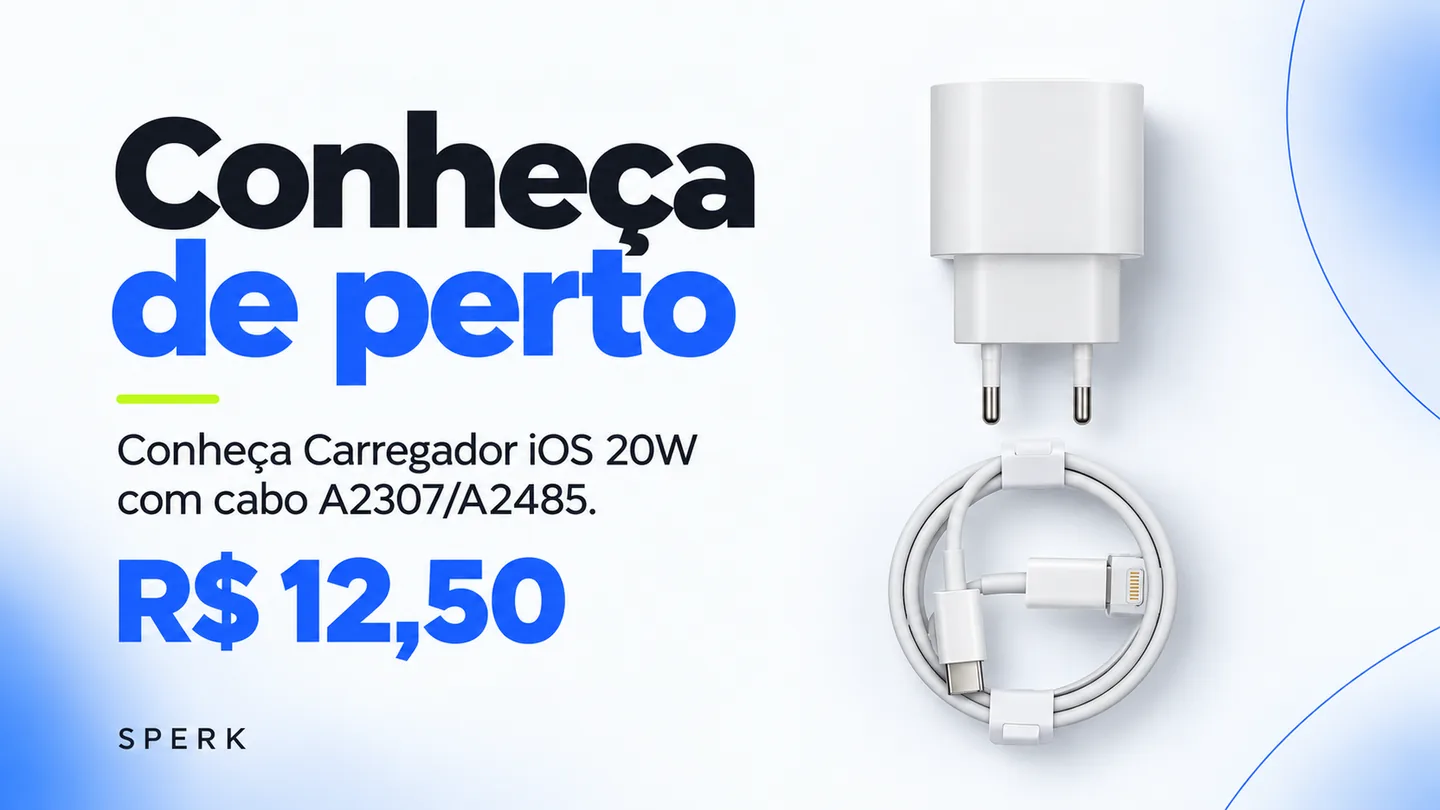 Carregador iOS 20W com cabo A2307/A2485 — heroi descricao
