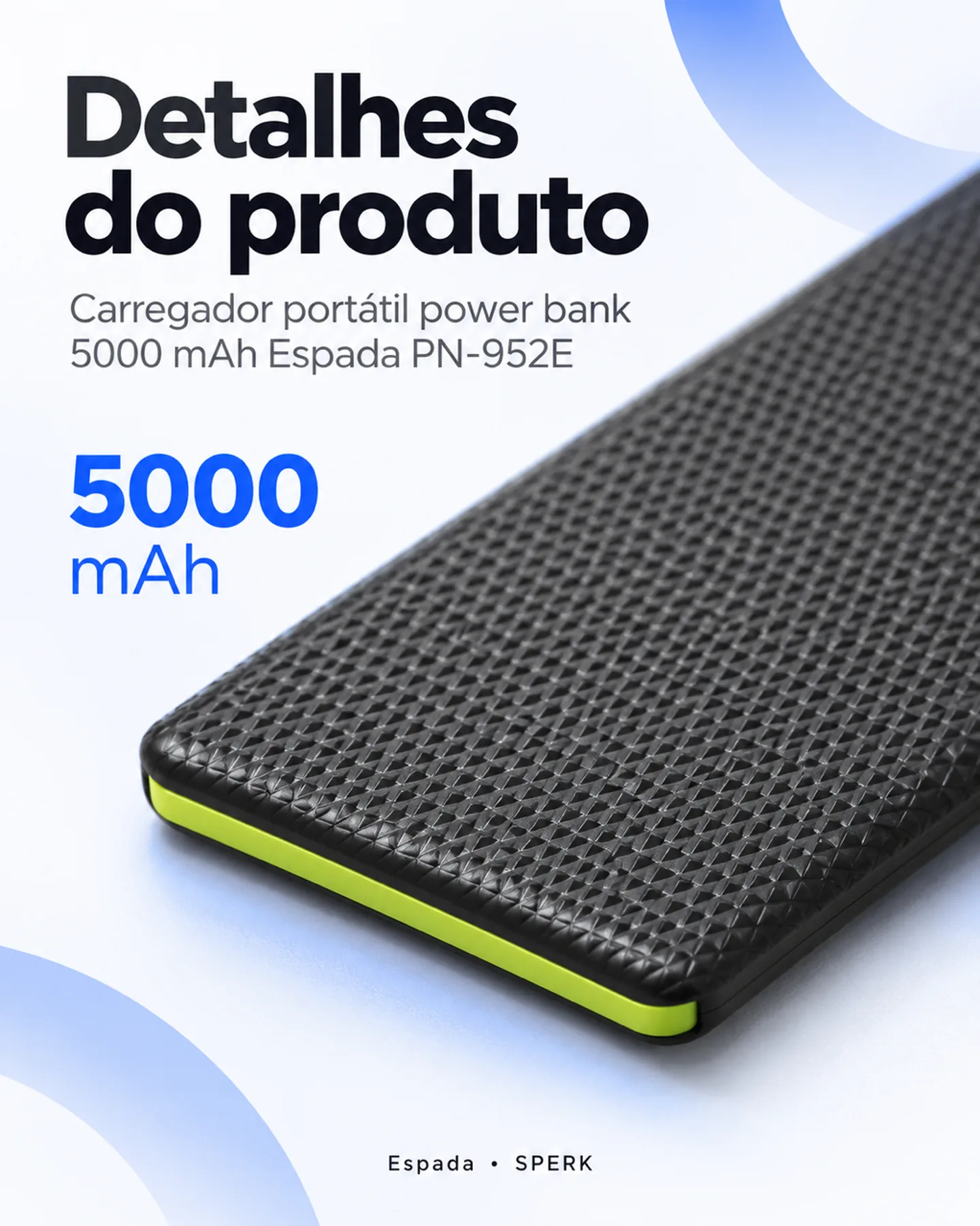 Carregador portátil power bank 5000 mAh Espada PN-952E — painel 5