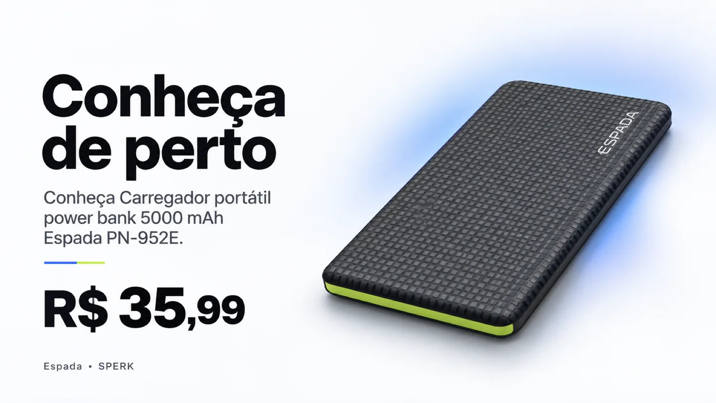 Carregador portátil power bank 5000 mAh Espada PN-952E — heroi descricao