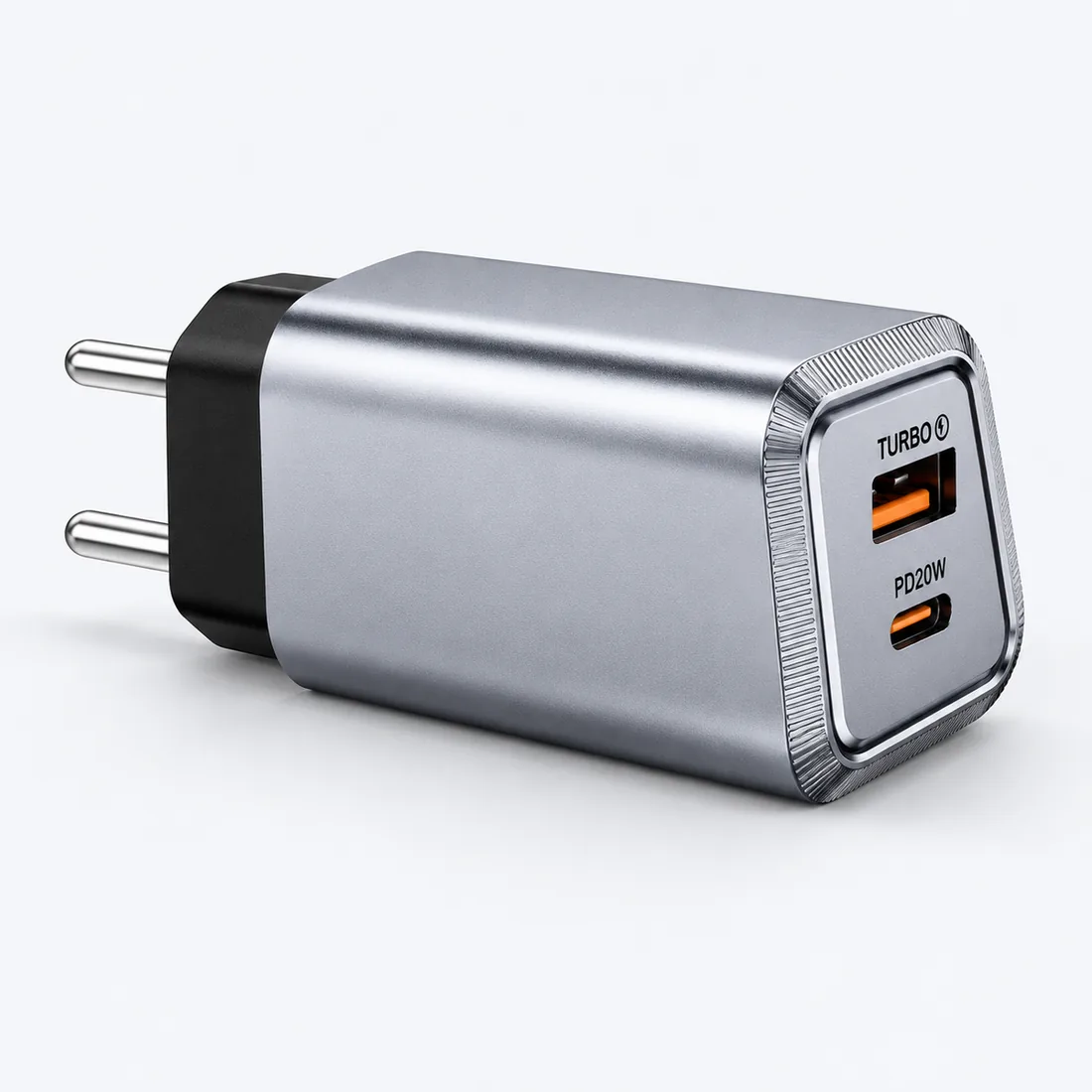 Carregador 20W duas entradas USB e Tipo-C com cabo Hrebos CRG-264CI — verso lateral