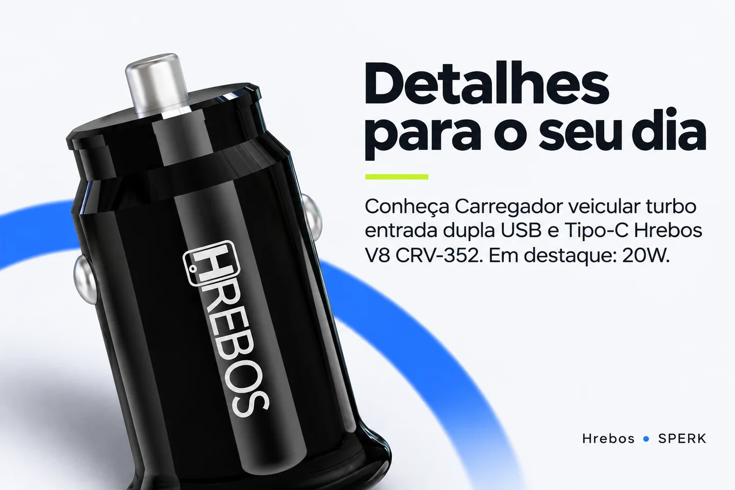 Carregador veicular turbo entrada dupla USB e Tipo-C Hrebos V8 CRV-352 — diferencial uso