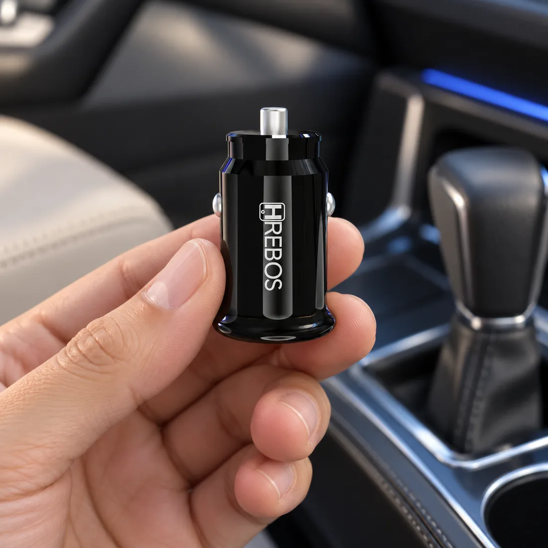 Carregador veicular turbo entrada dupla USB e Tipo-C Hrebos V8 CRV-352 — uso