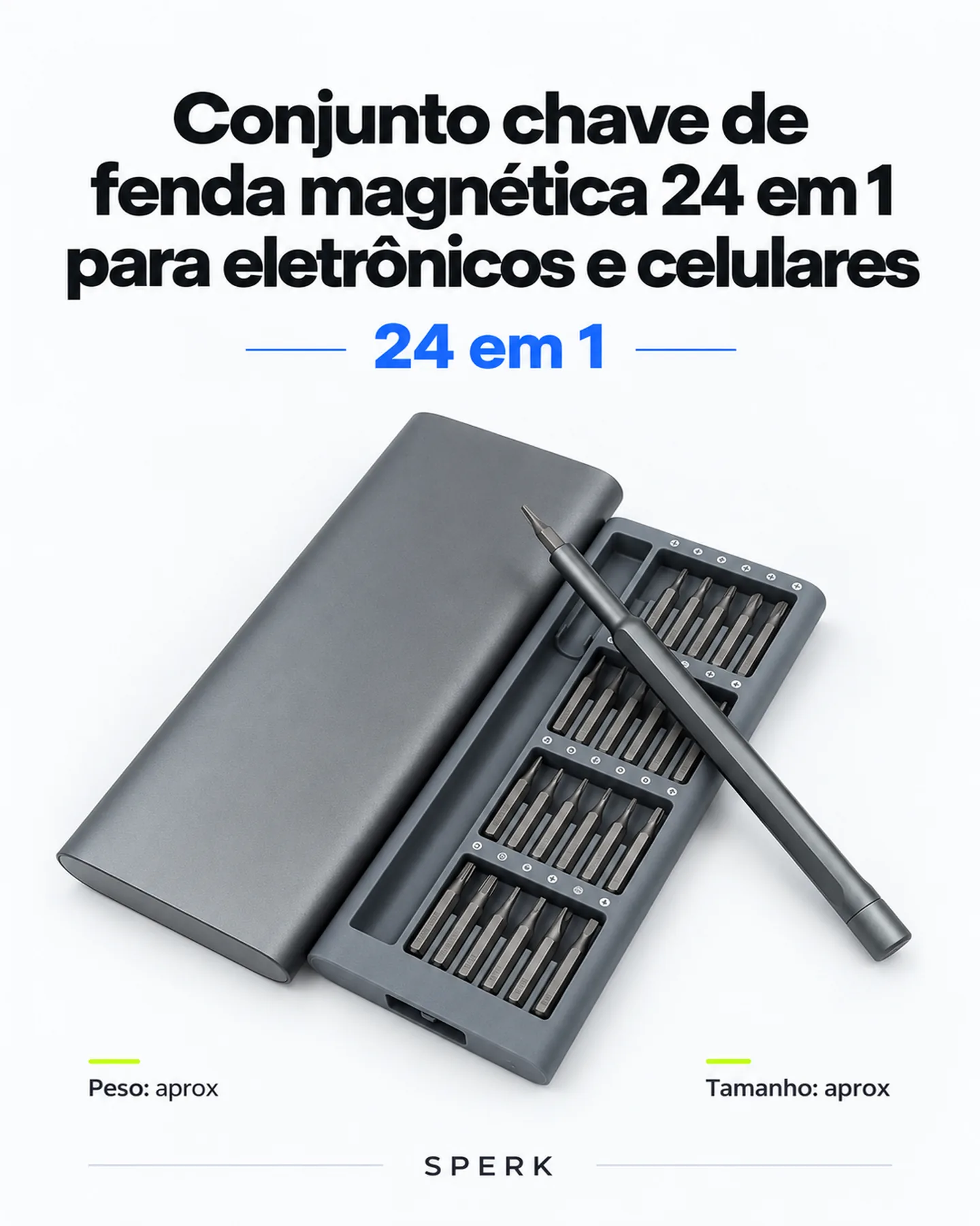 Conjunto chave de fenda magnética 24 em 1 para eletrônicos e celulares — painel 1
