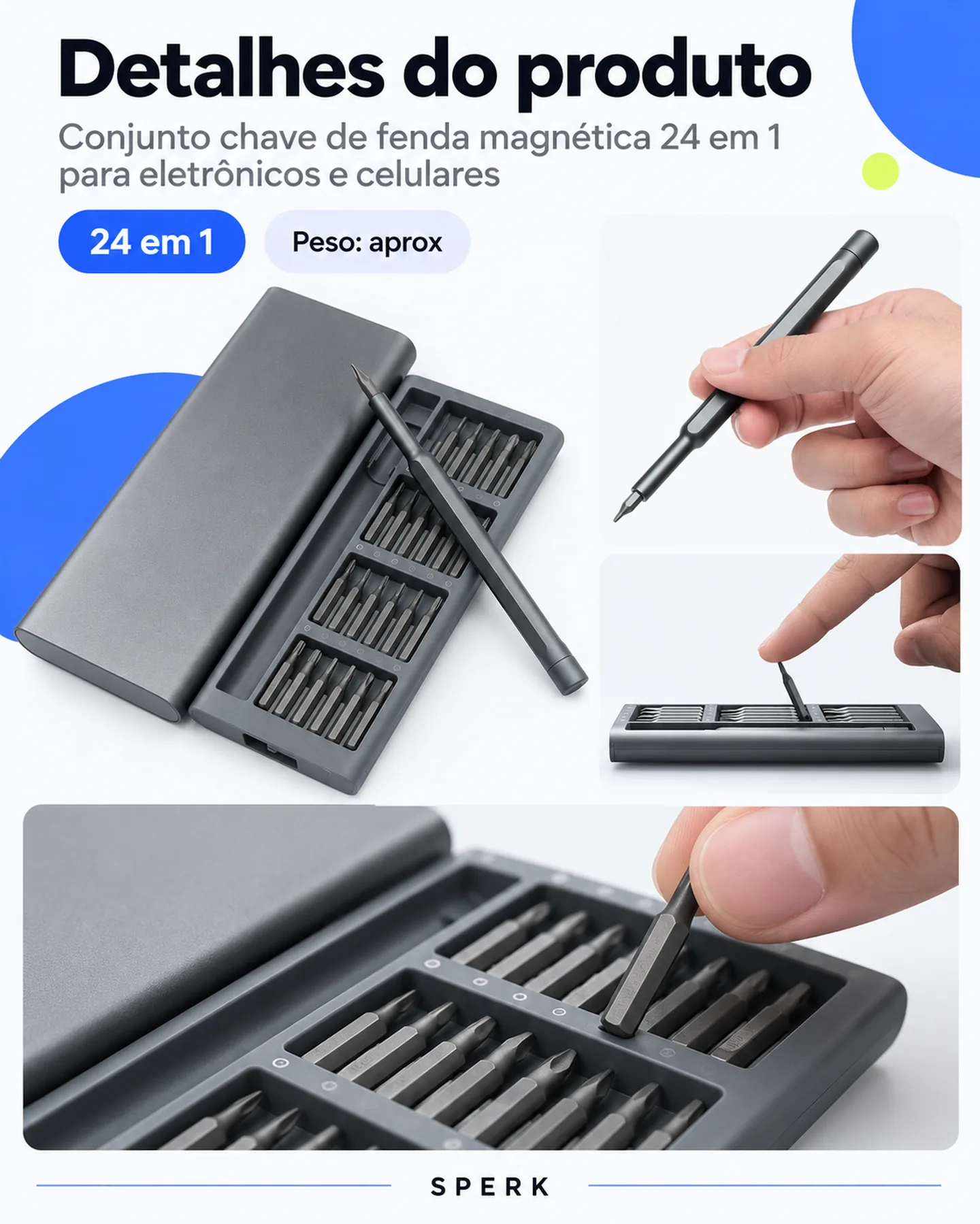 Conjunto chave de fenda magnética 24 em 1 para eletrônicos e celulares — painel 5