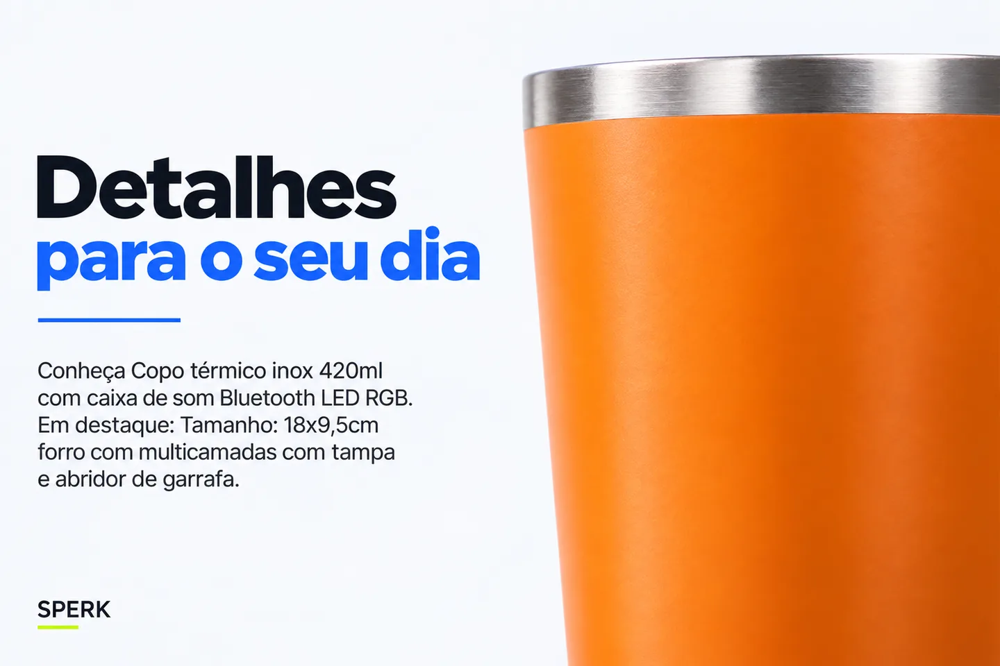 Copo térmico inox 420ml com caixa de som Bluetooth LED RGB — diferencial uso