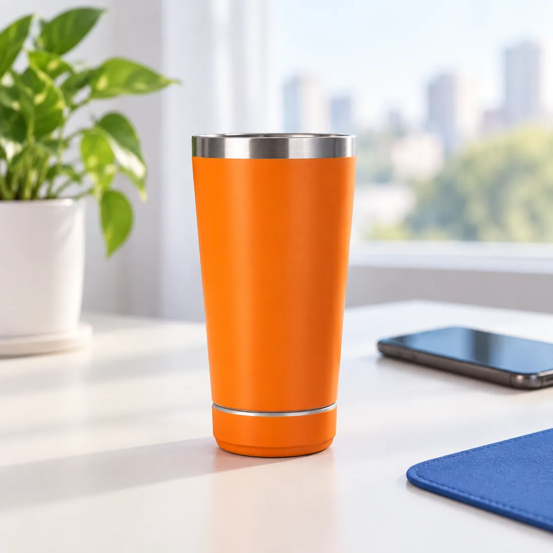 Copo térmico inox 420ml com caixa de som Bluetooth LED RGB — uso