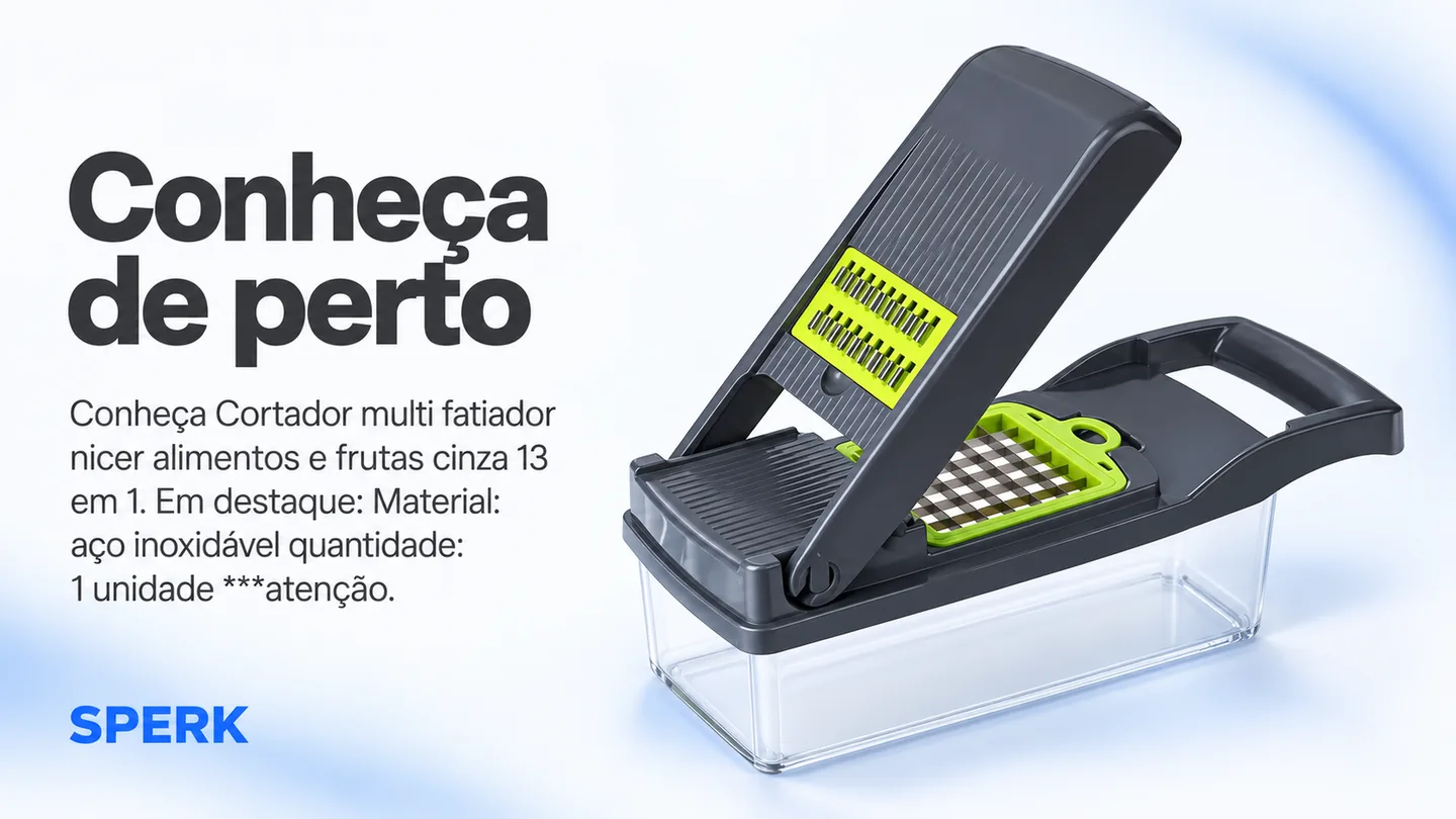 Cortador multi fatiador nicer alimentos e frutas cinza 13 em 1 — heroi descricao
