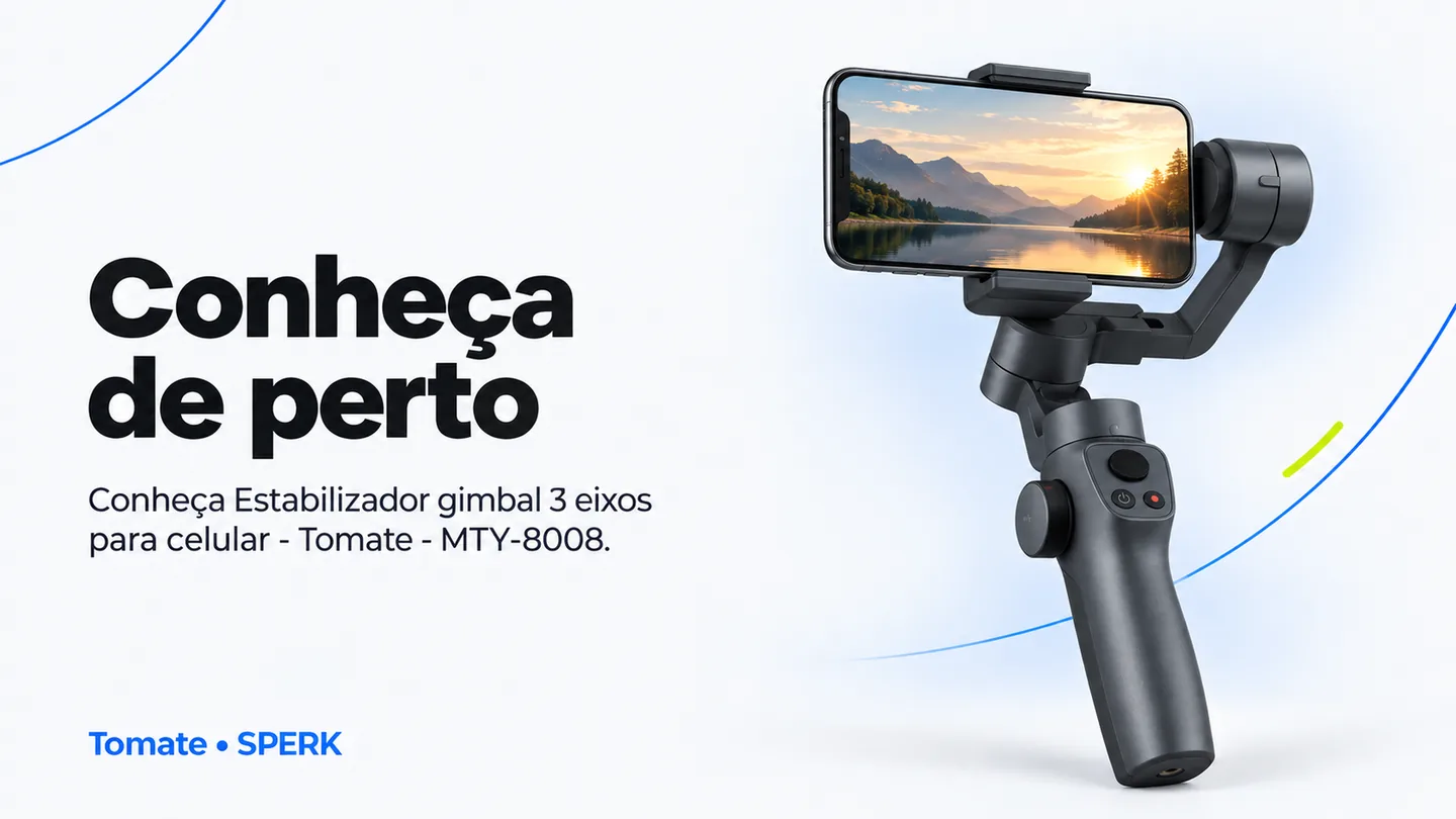Estabilizador gimbal 3 eixos para celular - Tomate - MTY-8008 — heroi descricao
