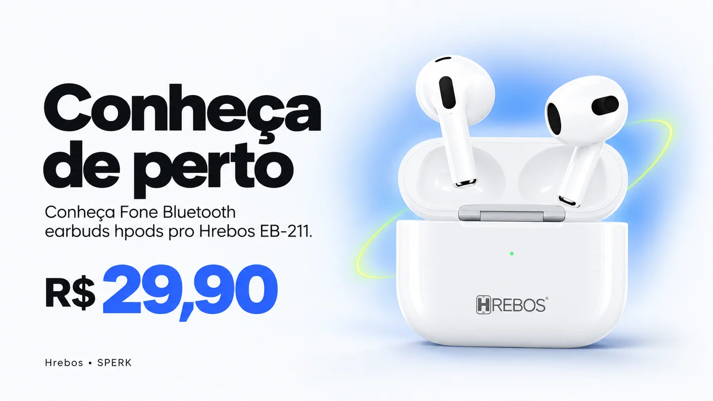 Fone Bluetooth earbuds hpods pro Hrebos EB-211 — heroi descricao