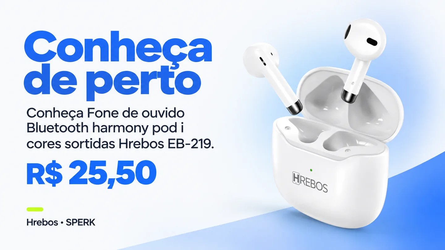 Fone de ouvido Bluetooth harmony pod i cores sortidas Hrebos EB-219 — heroi descricao