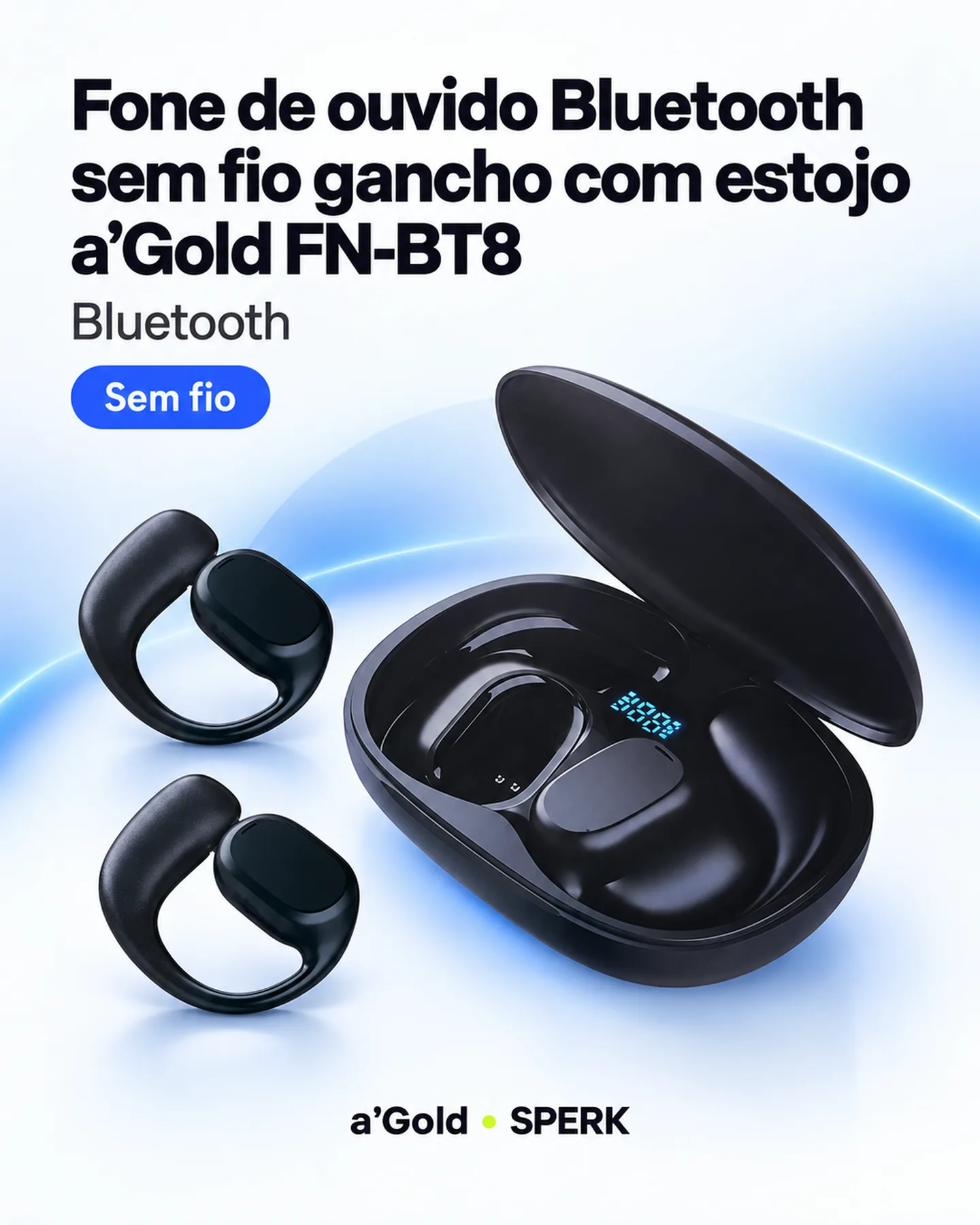 Fone de ouvido Bluetooth sem fio gancho com estojo a'Gold FN-BT8 — painel 1