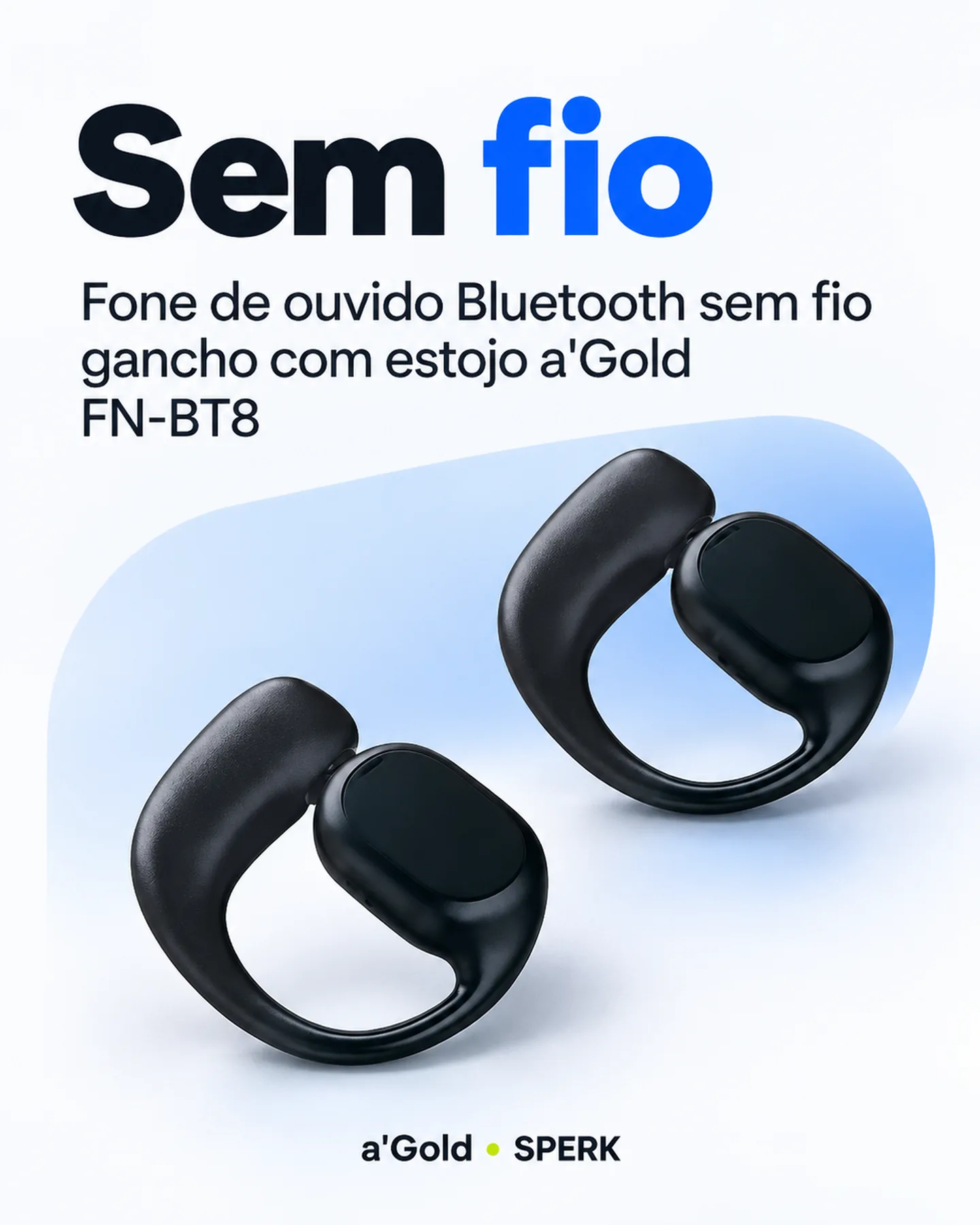 Fone de ouvido Bluetooth sem fio gancho com estojo a'Gold FN-BT8 — painel 3
