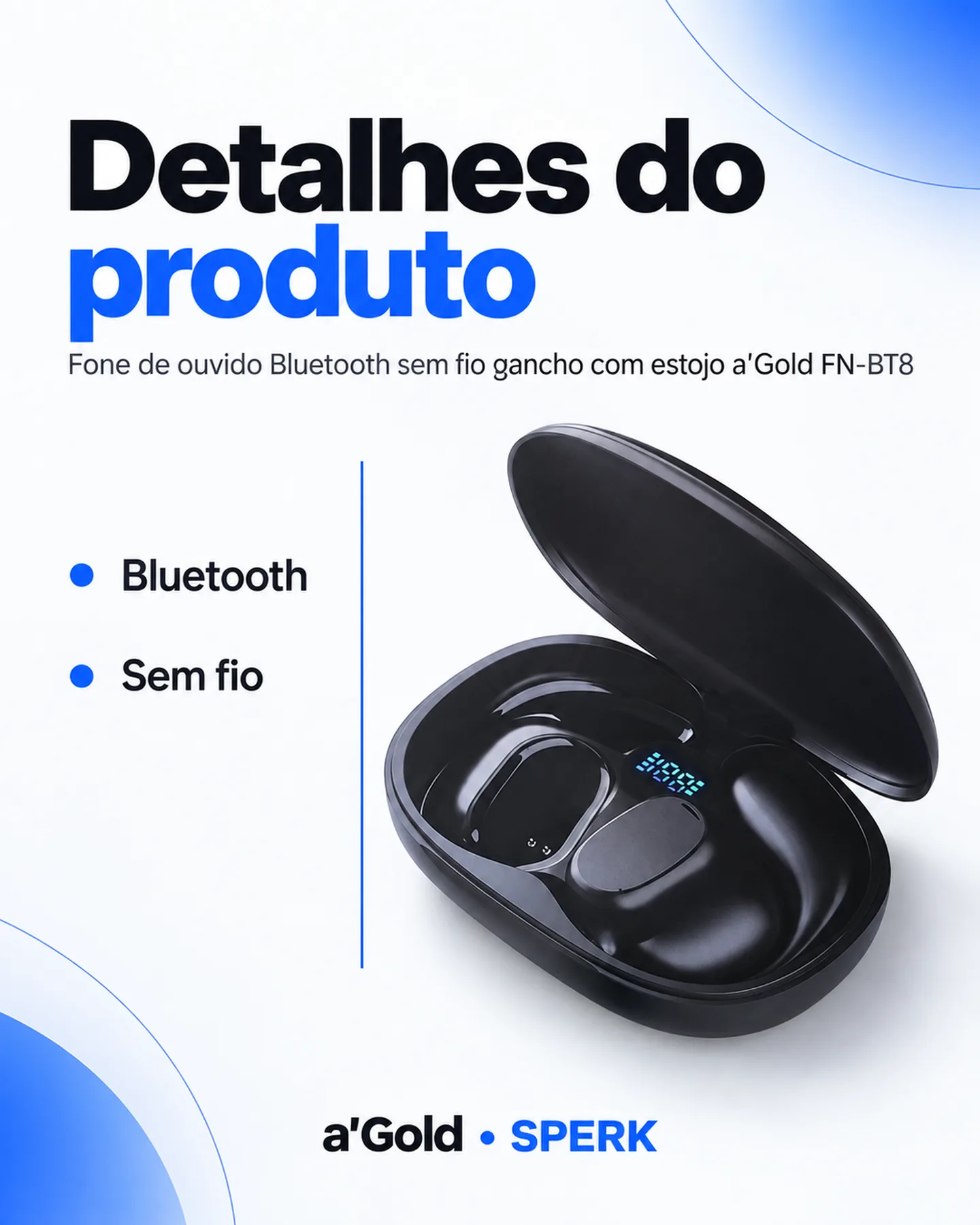 Fone de ouvido Bluetooth sem fio gancho com estojo a'Gold FN-BT8 — painel 4