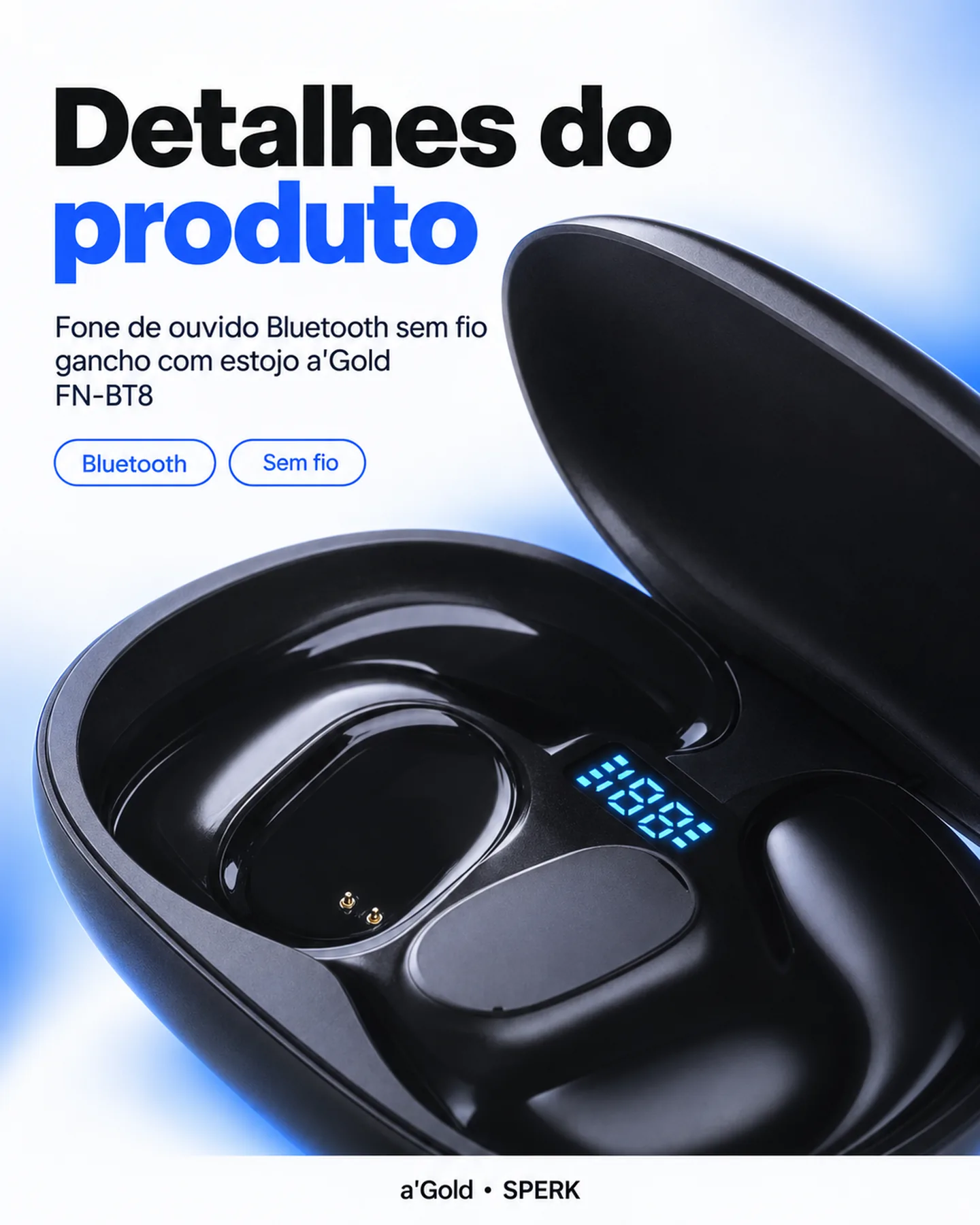 Fone de ouvido Bluetooth sem fio gancho com estojo a'Gold FN-BT8 — painel 5